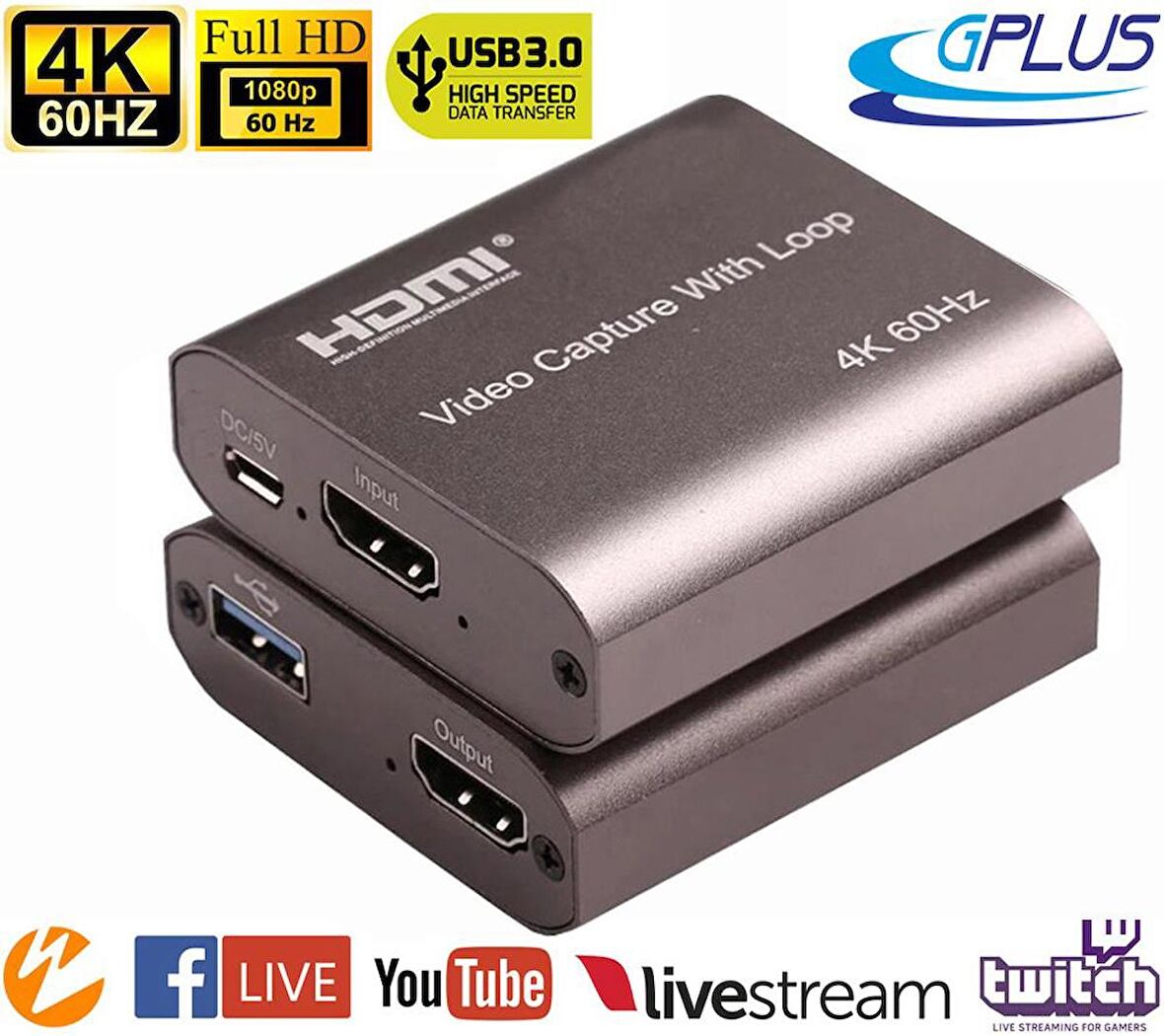 Gplus 4KVC500 USB 3.0 4K Full HD 60 Hz HDMI Video Capture