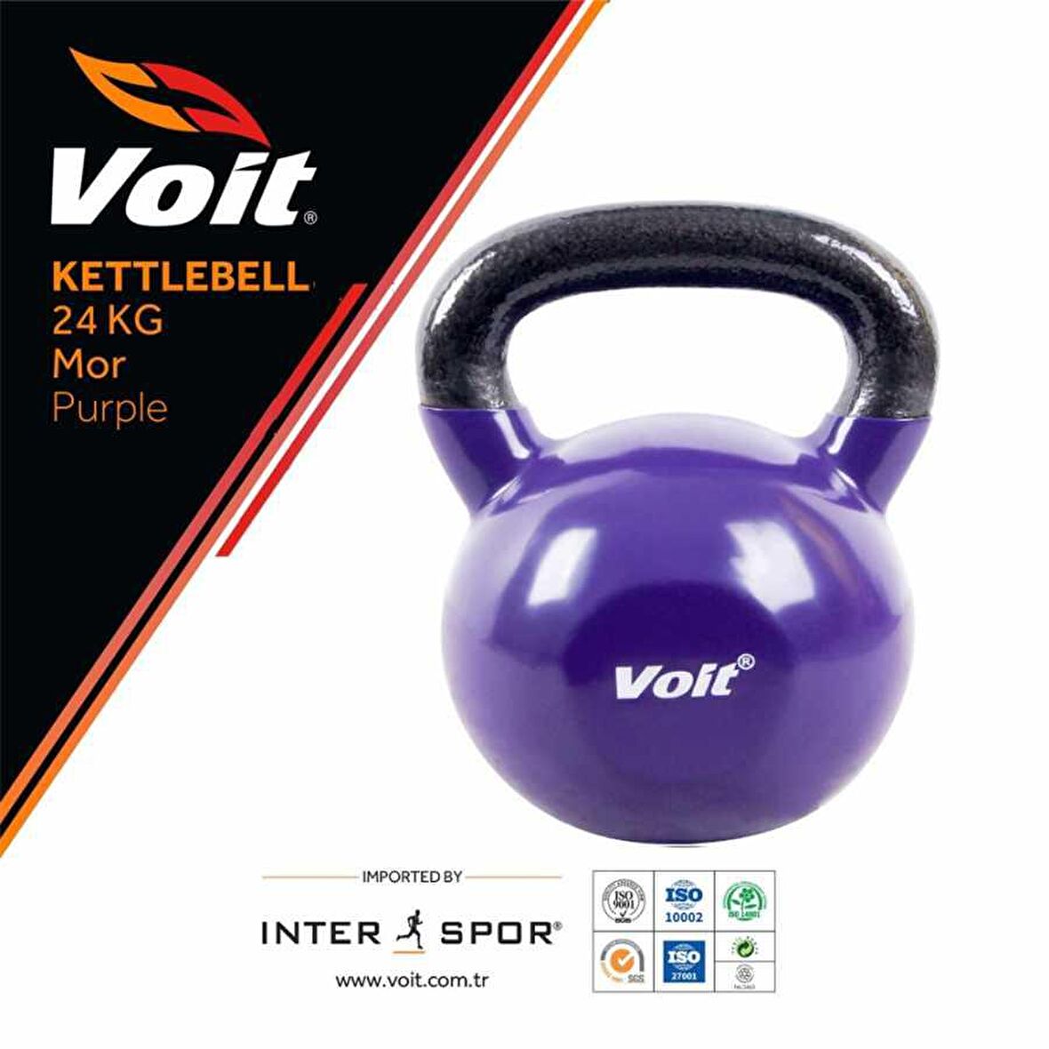 Voit Vinyl Kettlebell 24 Kg. Mor