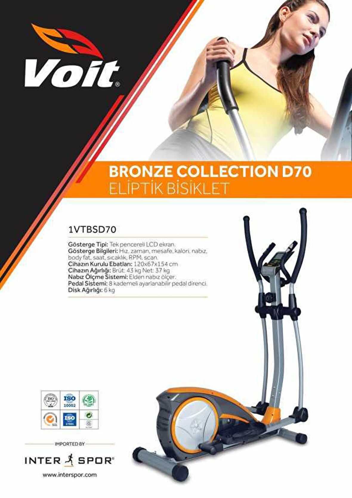 Voit Bronze Collection Eliptik Kondisyon Bisikleti Gri - Turuncu