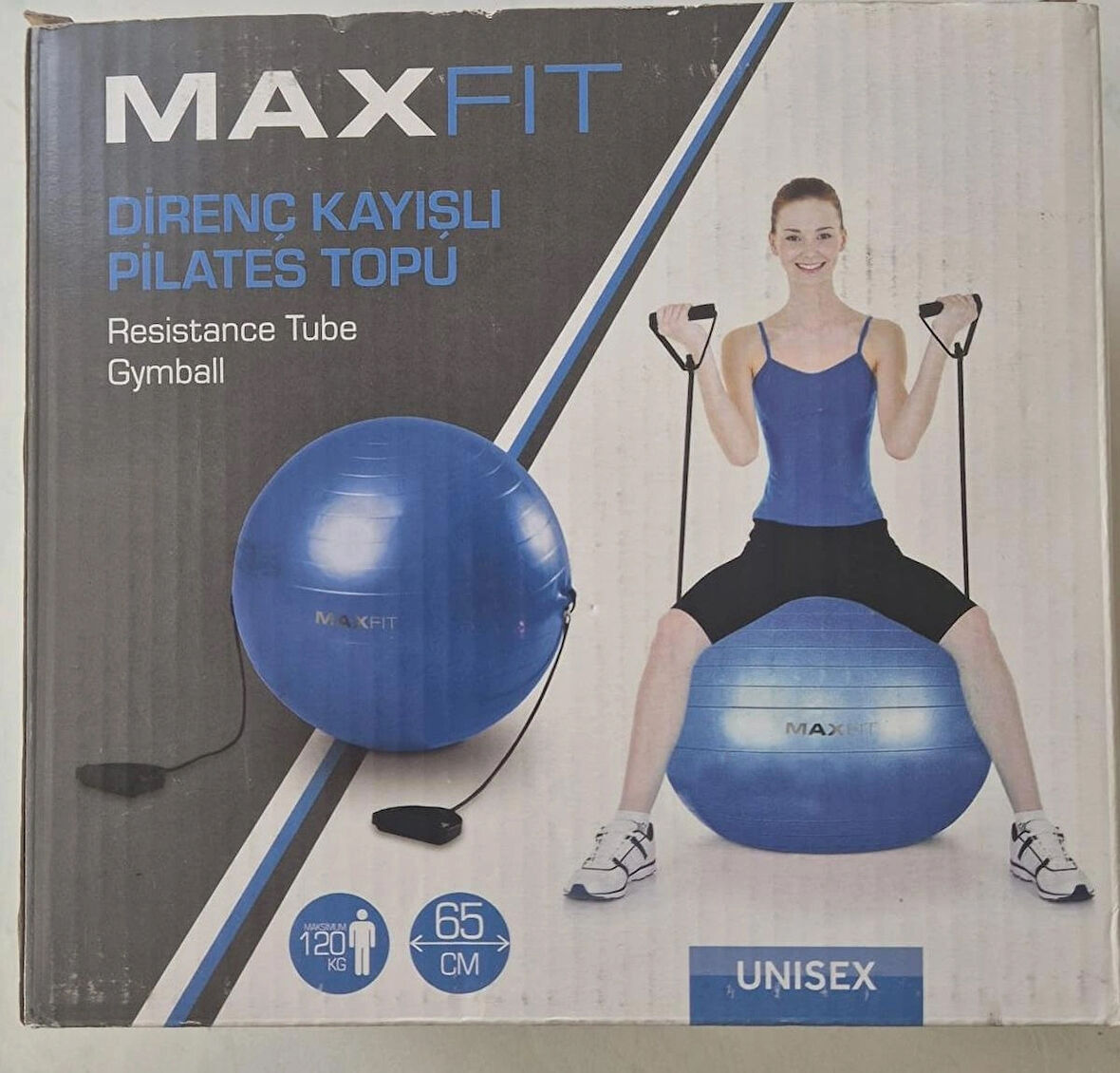 MAXFIT DİRENÇ KAYIŞLI PİLATES TOPU 65 CM - MAVİ