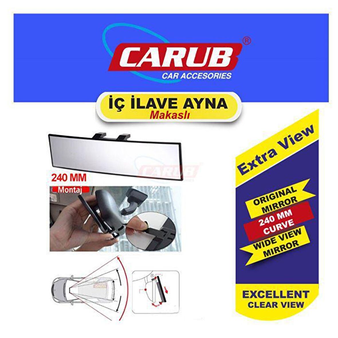 CARUB Ayna İç İlave Makaslı 240mm Bombe Cam Vakum