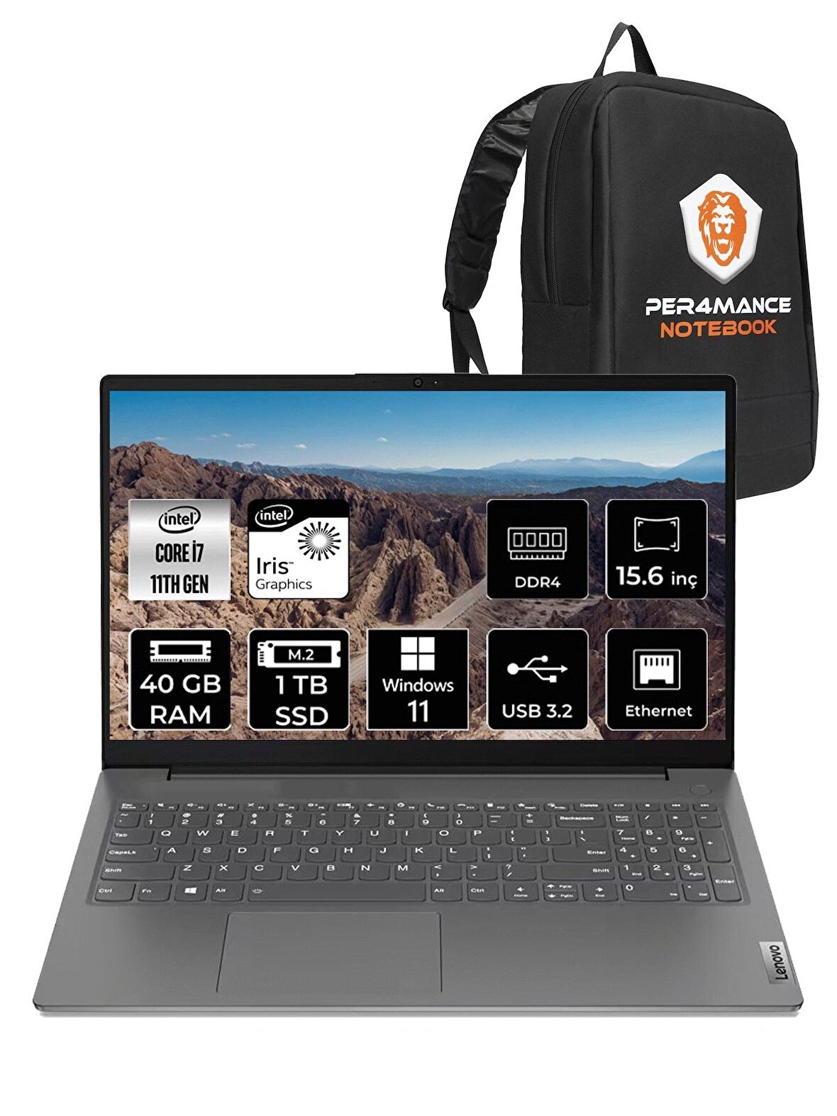 LENOVO V15 i7-1165G7 40GB 1TB SSD 15.6" FHD W11PRO Taşınabilir Bilgisayar 82KB00CDTX & PER4 ÇANTA