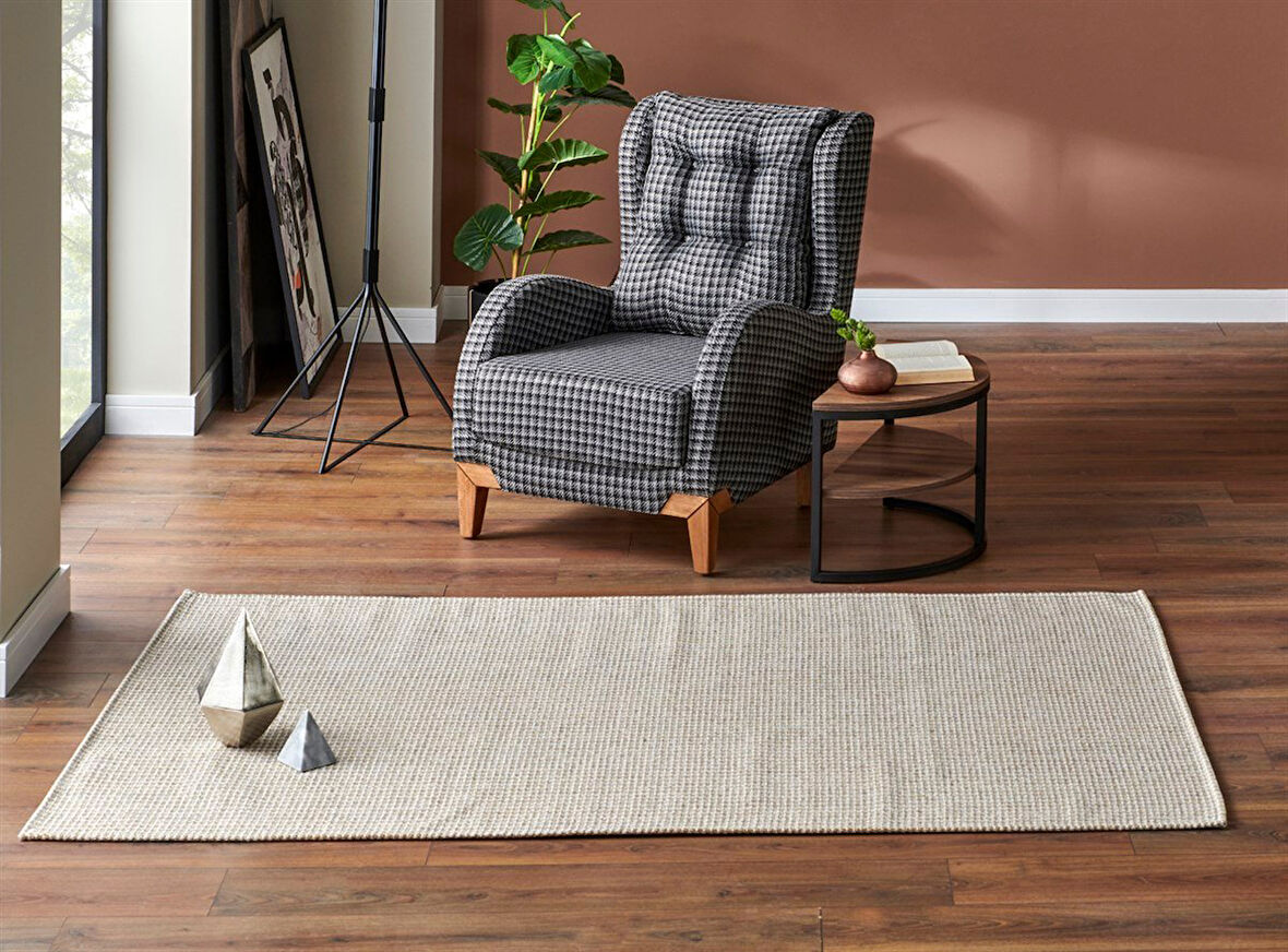 Eko Brooklyn Hasır Görünümlü Kaymaz Dokuma Modern Kilim BRK01 Gri