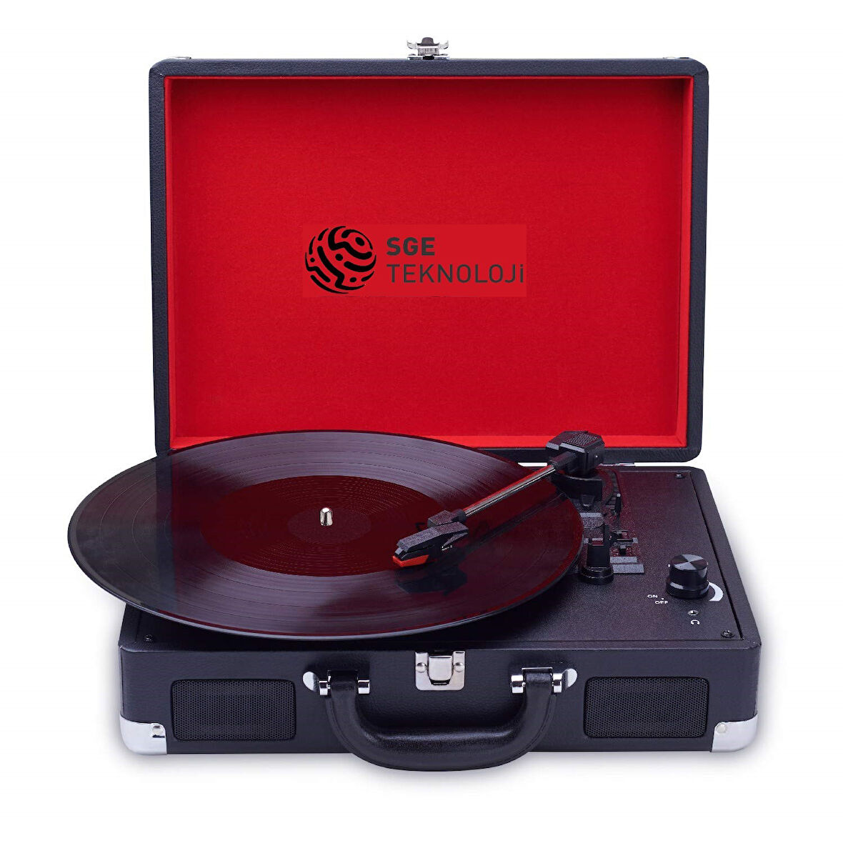 SİYAH NOSTALJİK ŞARJLI BLUETOOTH HOPARLÖRLÜ ÇANTALI PİKAP PLAK ÇALAR 