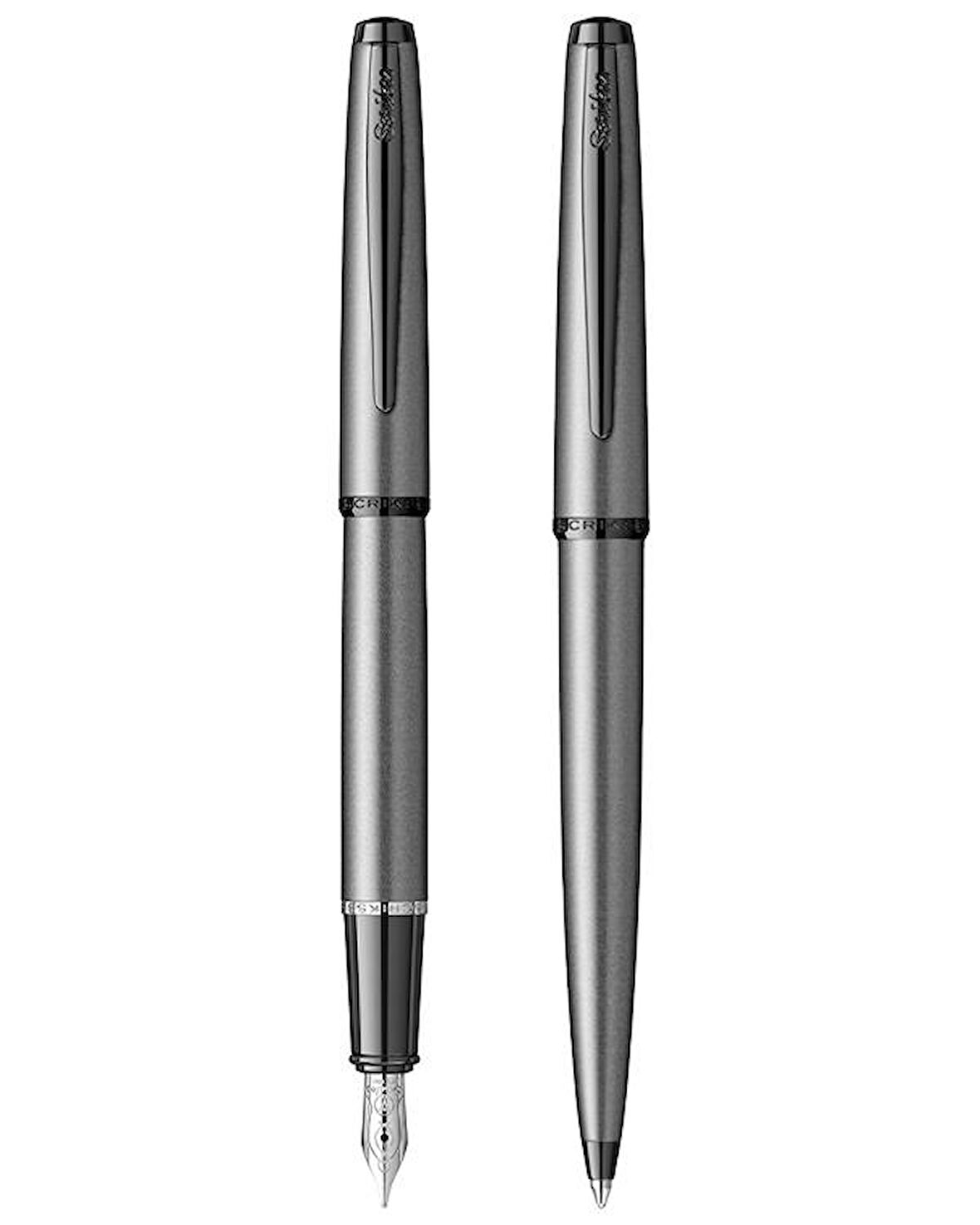 Scrikss Metropolis Dolma Kalem ve Tükenmez Kalem Takımı M Uç Mat Gri 78MG