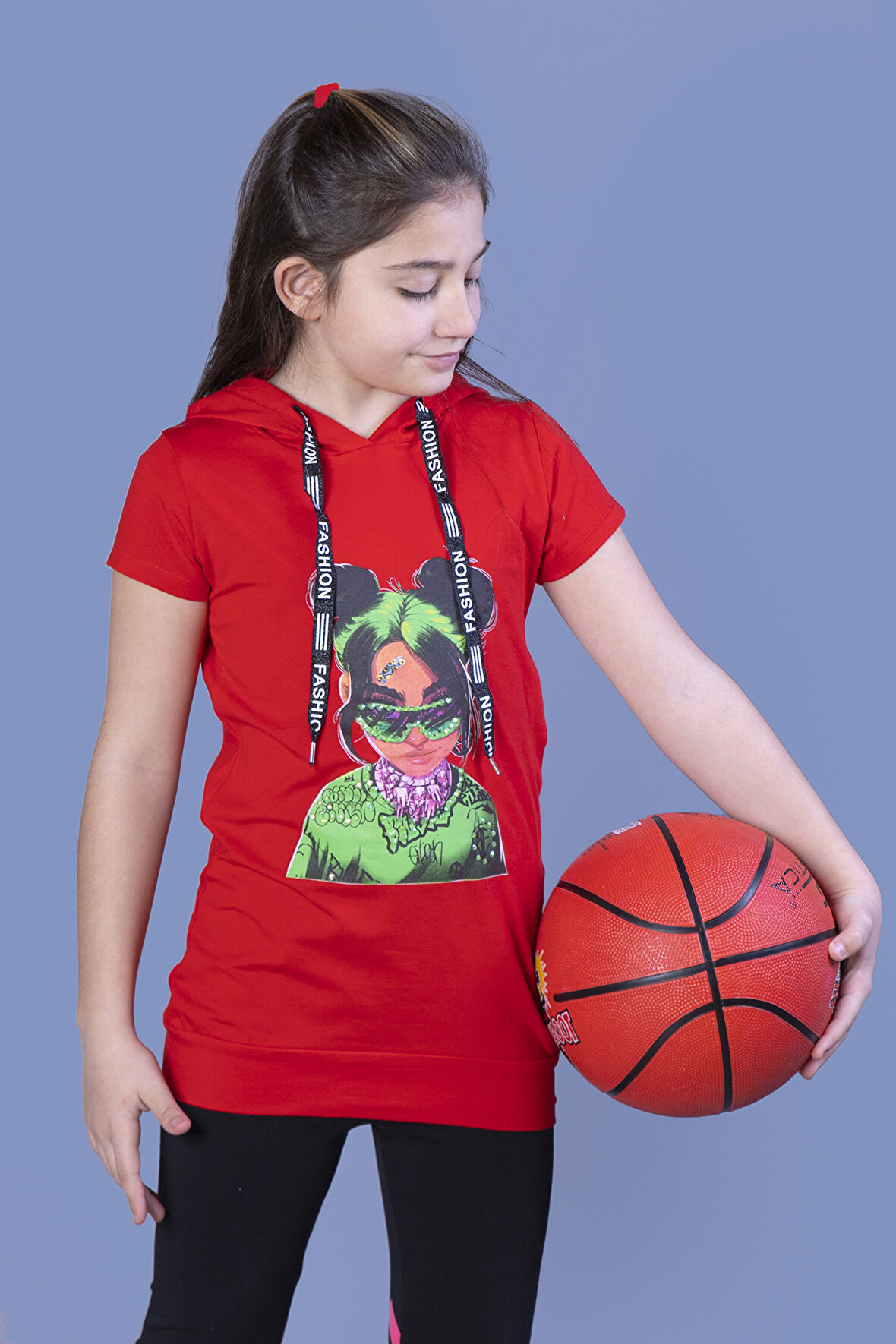 Toontoy Kız Çocuk Billie Eilish Baskılı Kapüşonlu Tişört