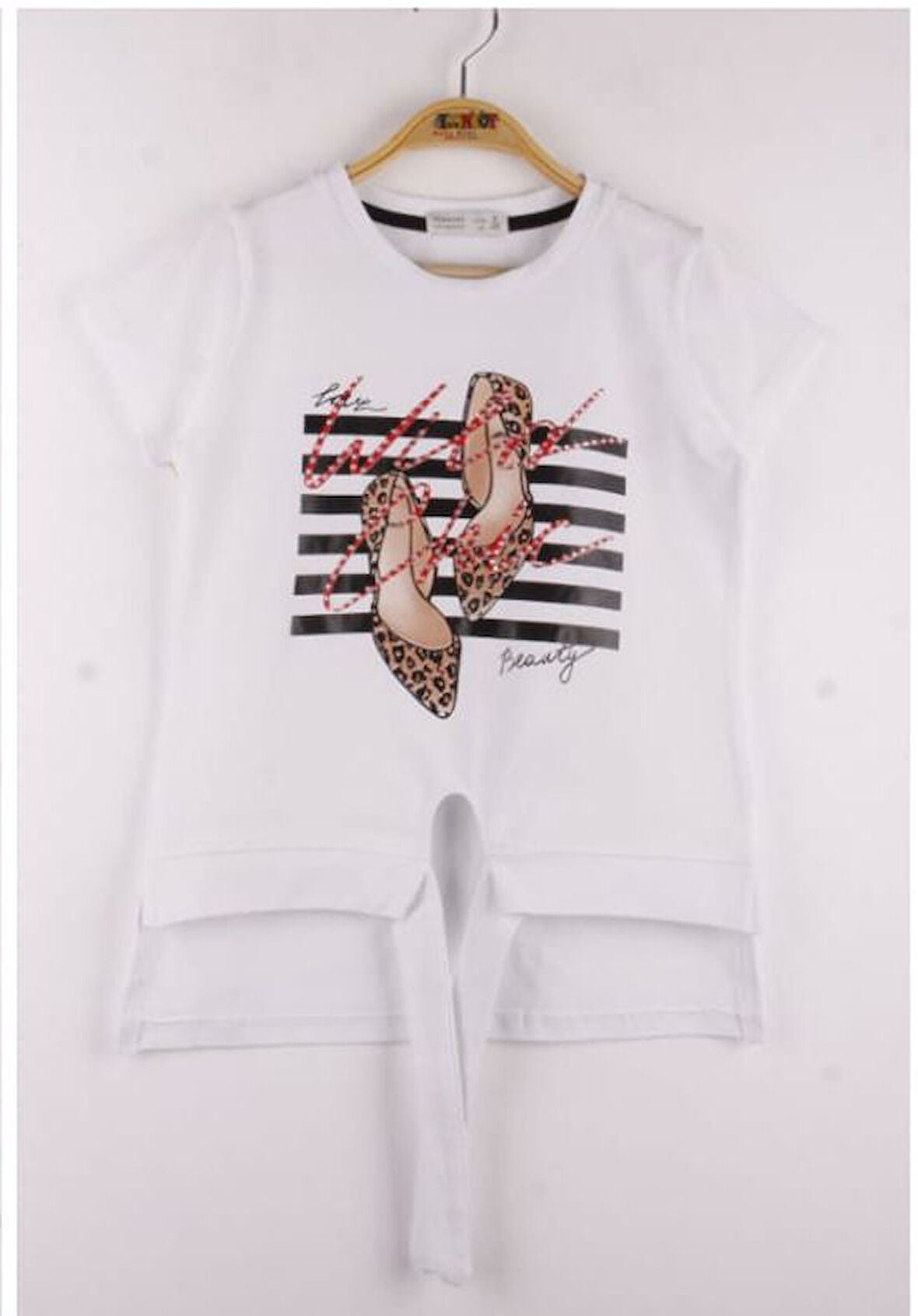 Toontoy Kız Çocuk Leopar Desenli Ayakkabı Baskılı Tişört