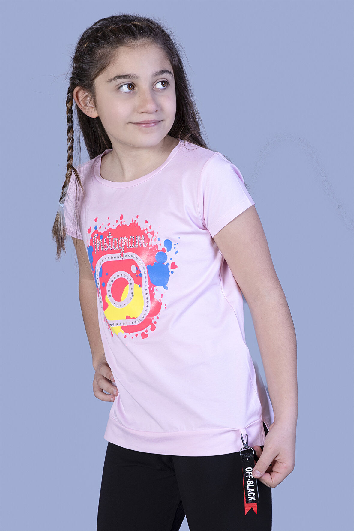 Toontoy Kız Çocuk Renkli Instagram Baskılı Tişört