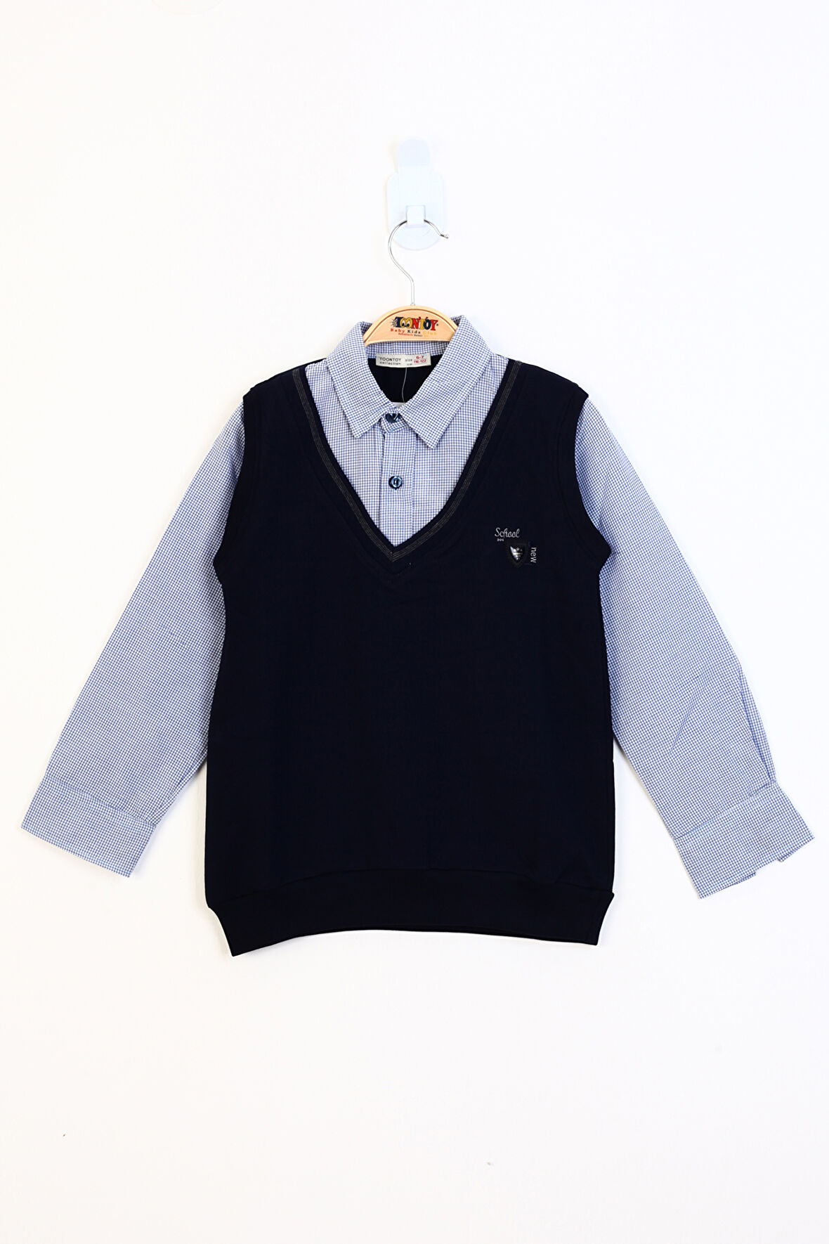 Toontoy Erkek Çocuk Gömlek Yaka Okul Düğmeli Sweatshirt