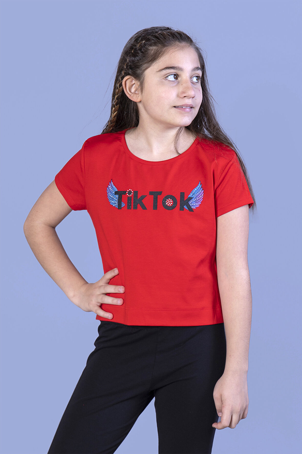 Toontoy Kız Çocuk Ön Arka TikTok Baskılı Tişört