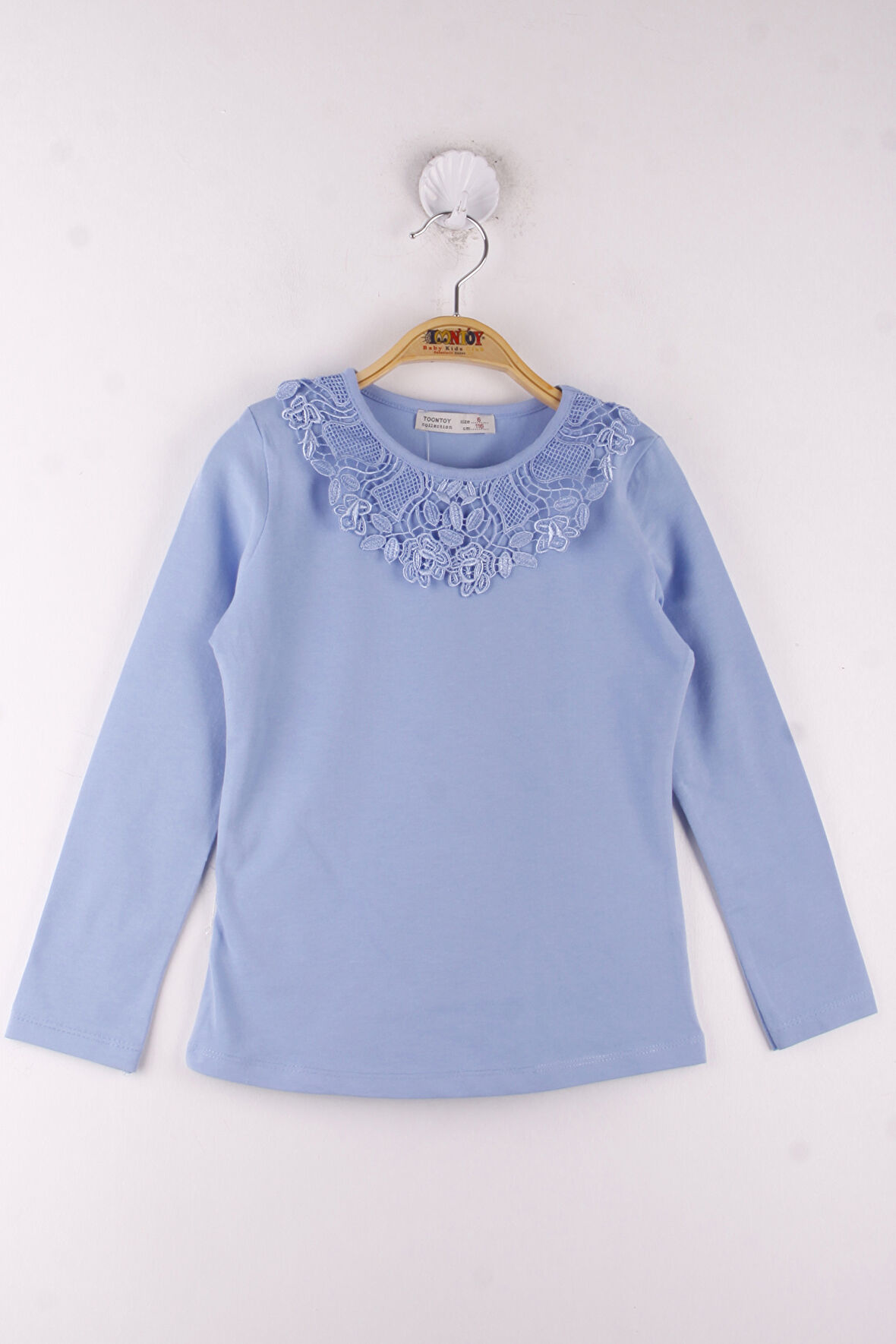 Toontoy Kız Çocuk Yaka Çiçek Dantelli Okul Tişört