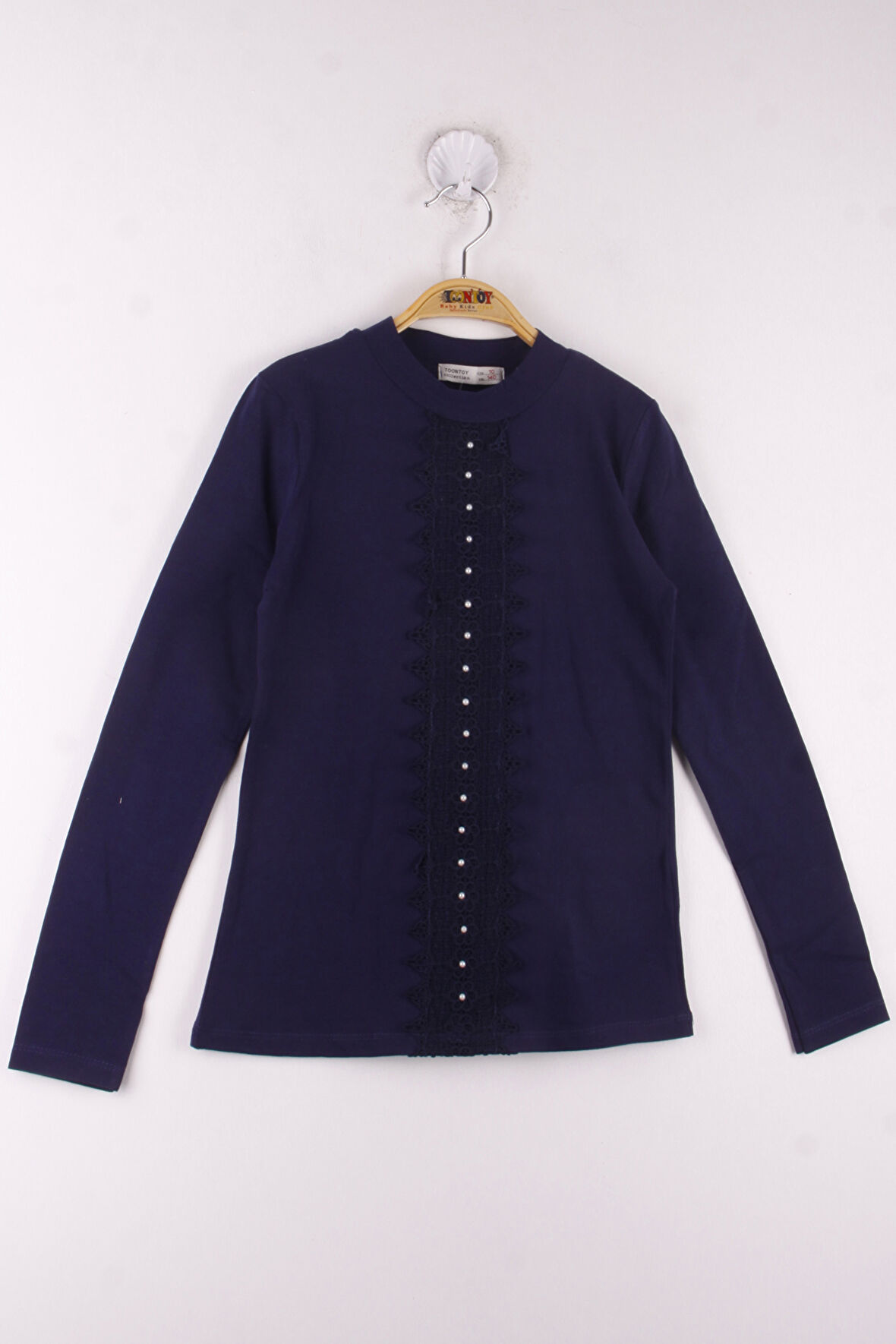 Toontoy Kız Çocuk Önü Dantelli Okul Tişört