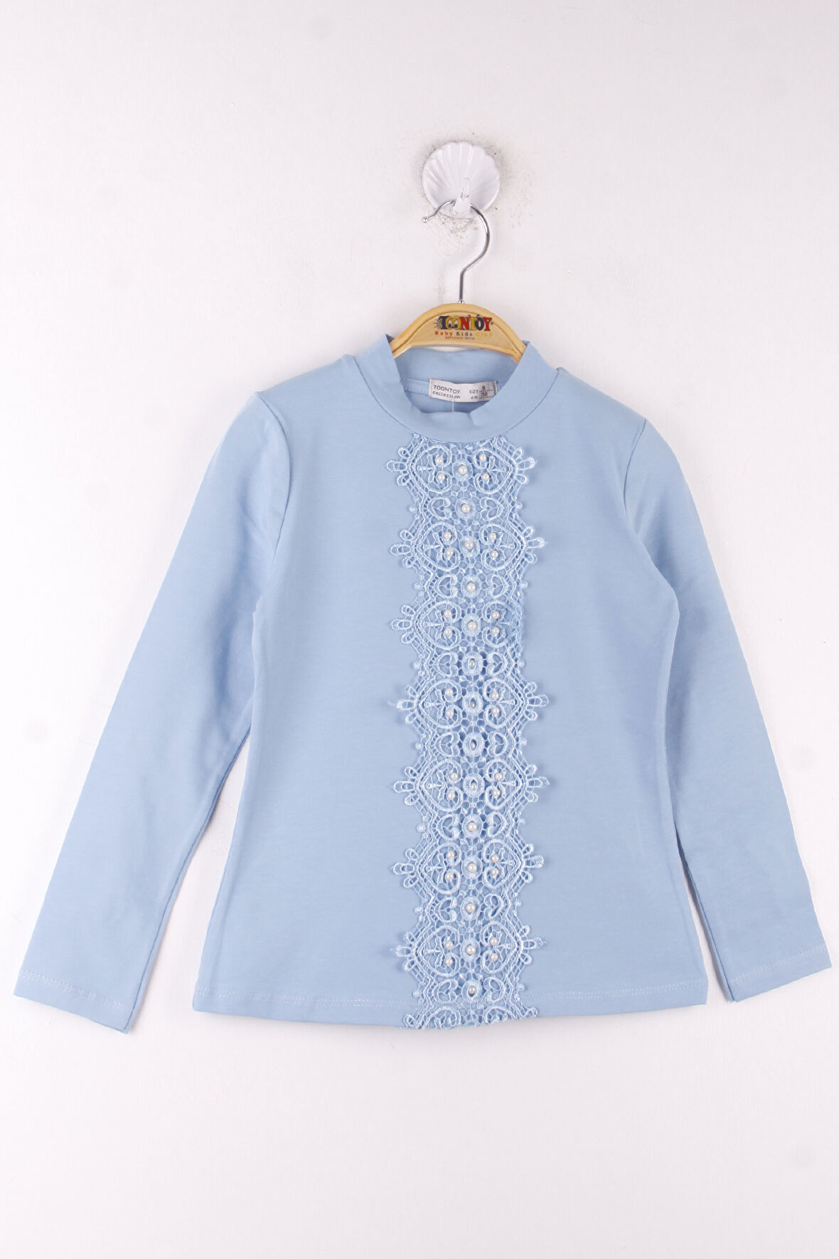 Toontoy Kız Çocuk Önü Dantelli İncili Okul Tişört