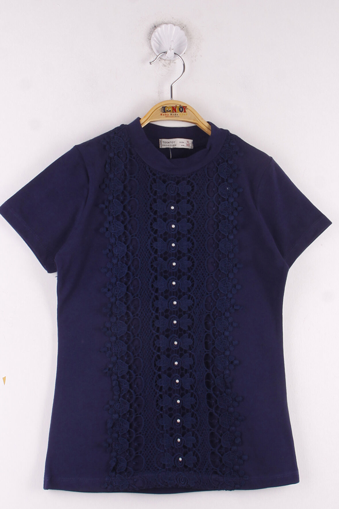 Toontoy Kız Çocuk Dantelli İnci İşlemeli Okul Tişört