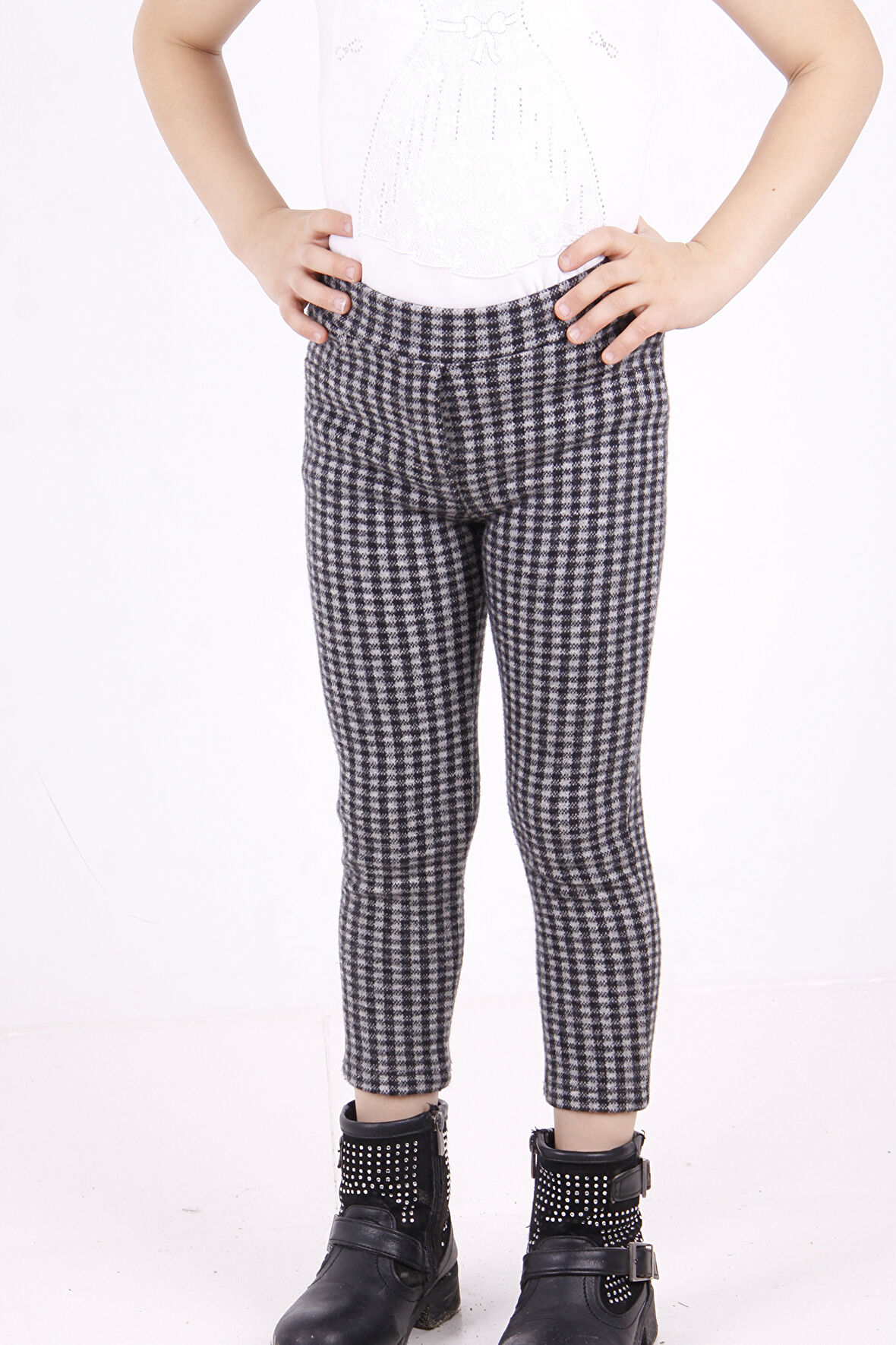 Toontoy Kız Çocuk Kare Desenli Beli Lastikli Eşofman Alt