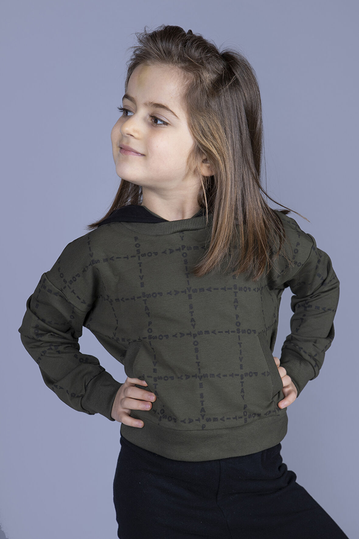 Toontoy Kız Çocuk Positive Baskılı Crop Sweatshirt