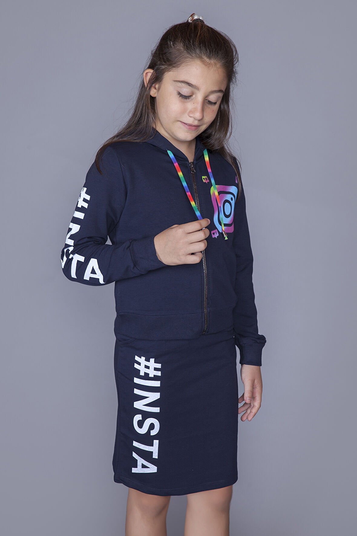 Toontoy Kız Çocuk Instagram Baskılı Etekli Takım