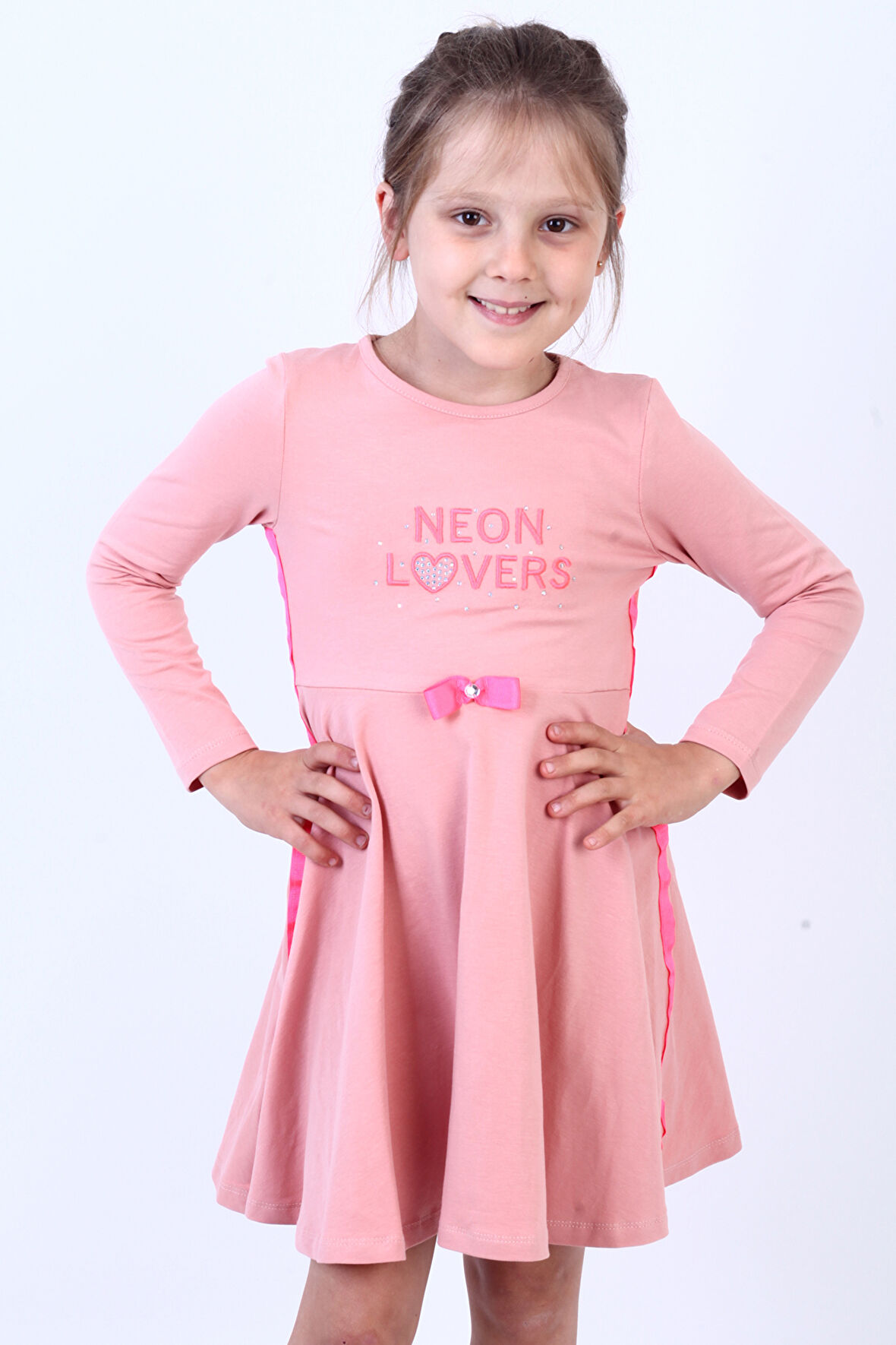 Toontoy Kız Çocuk Neon Lover Nakışlı Elbise