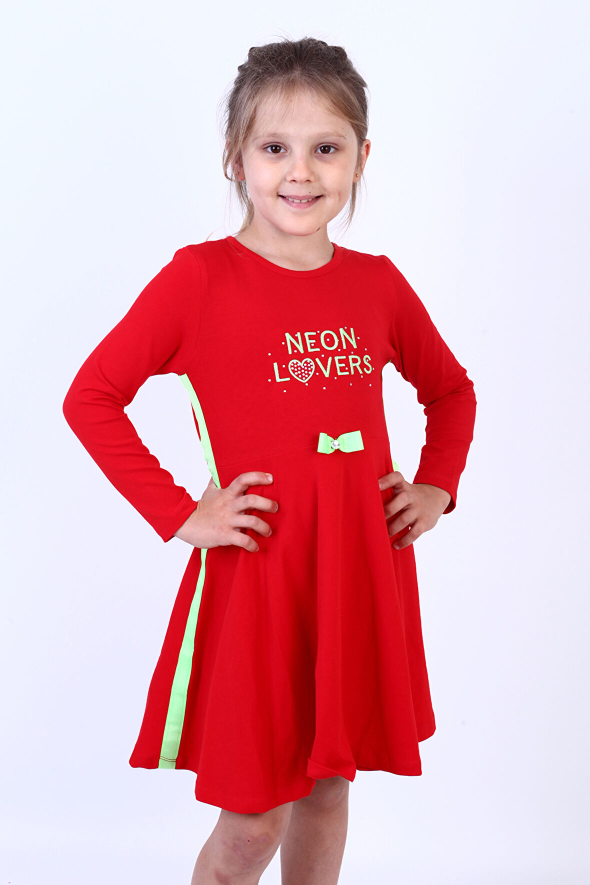 Toontoy Kız Çocuk Neon Lover Nakışlı Elbise
