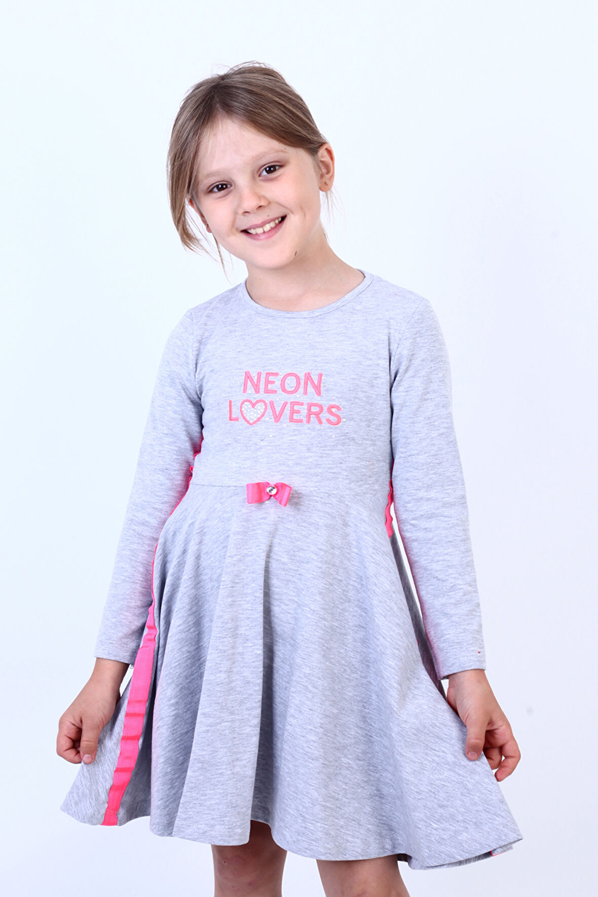 Toontoy Kız Çocuk Neon Lover Nakışlı Elbise