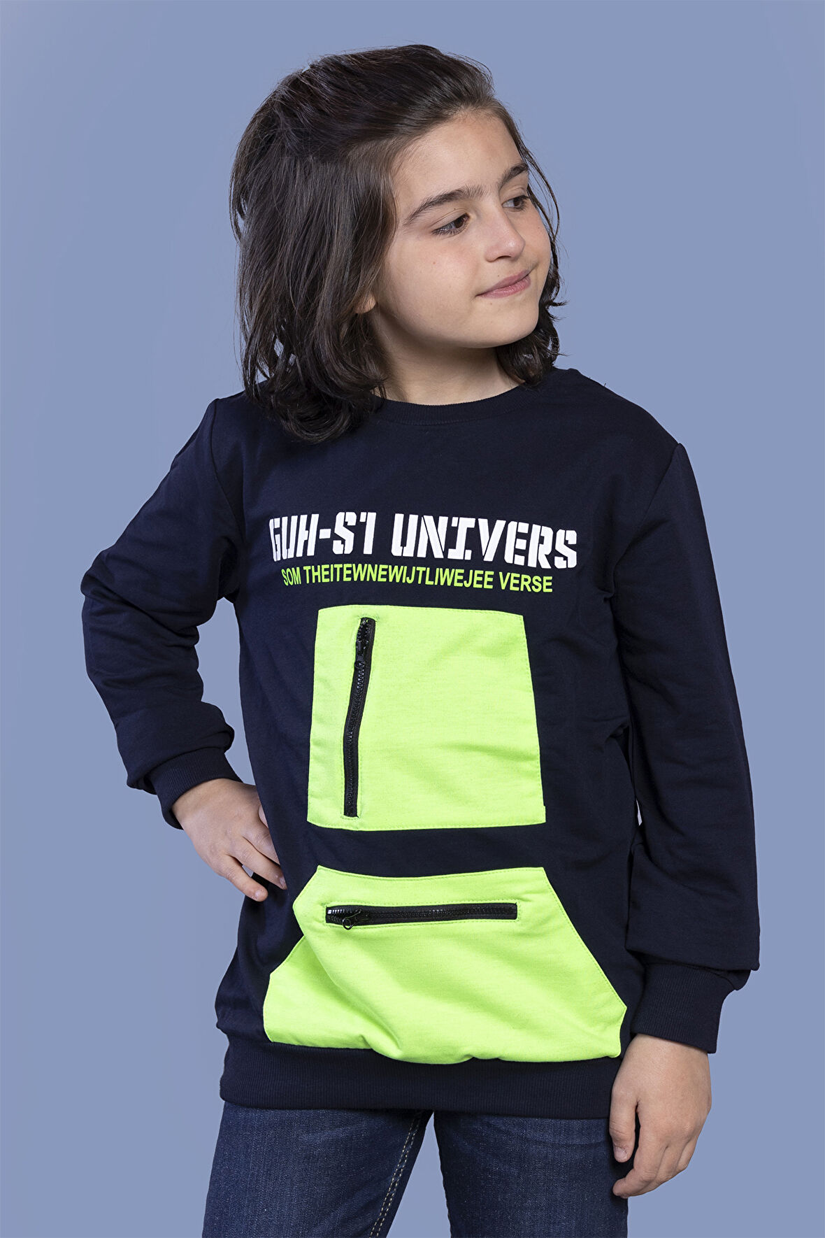 Toontoy Erkek Çocuk Baskılı Neon Cepli Sweatshirt