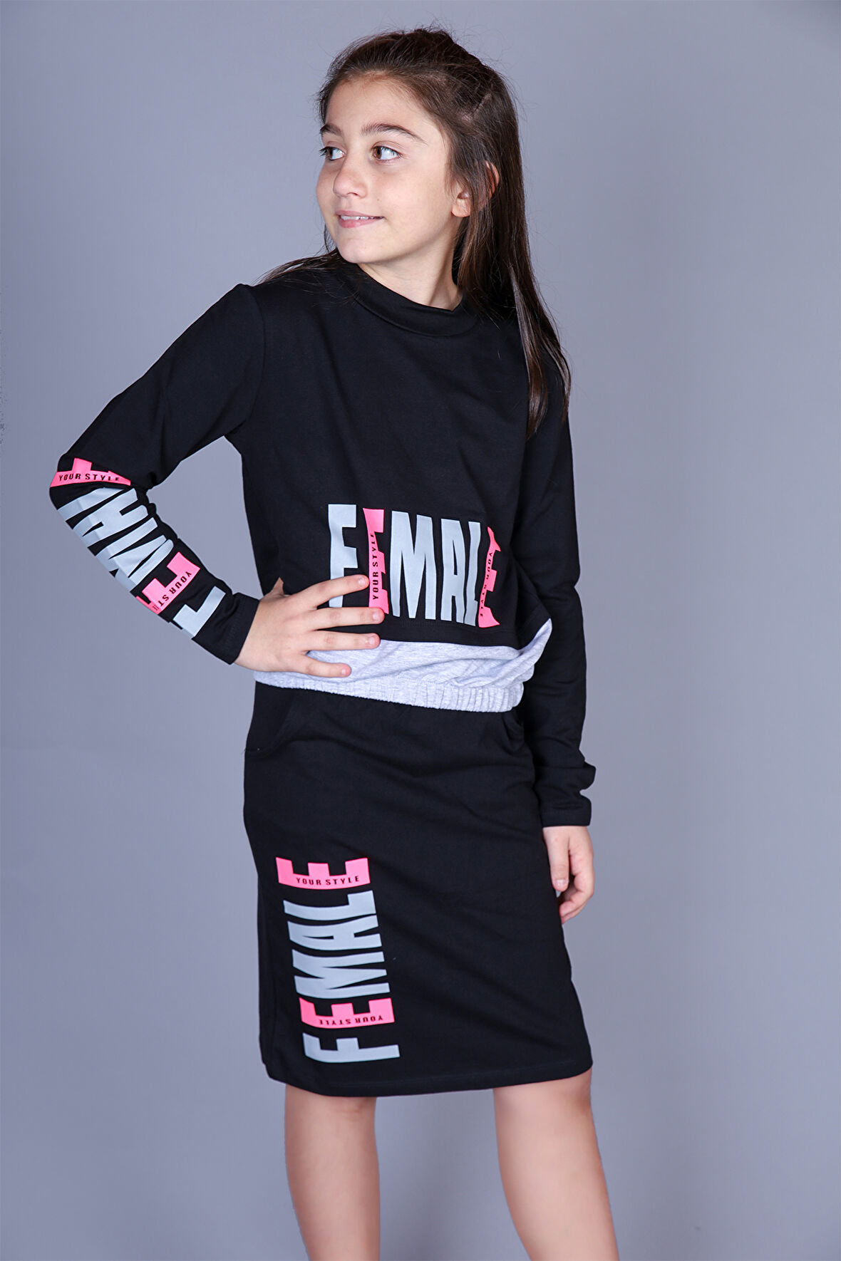 Toontoy Kız Çocuk Female Baskılı Etekli Takım