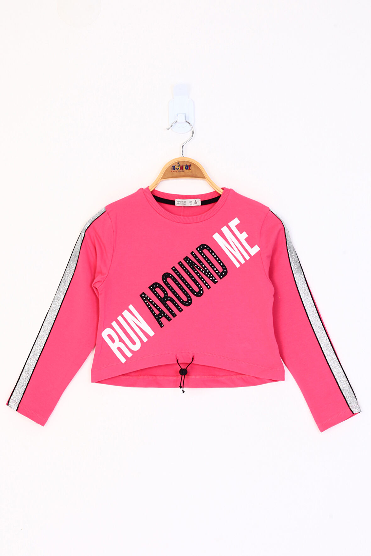 Toontoy Kız Çocuk Kolları Şeritli Tişört