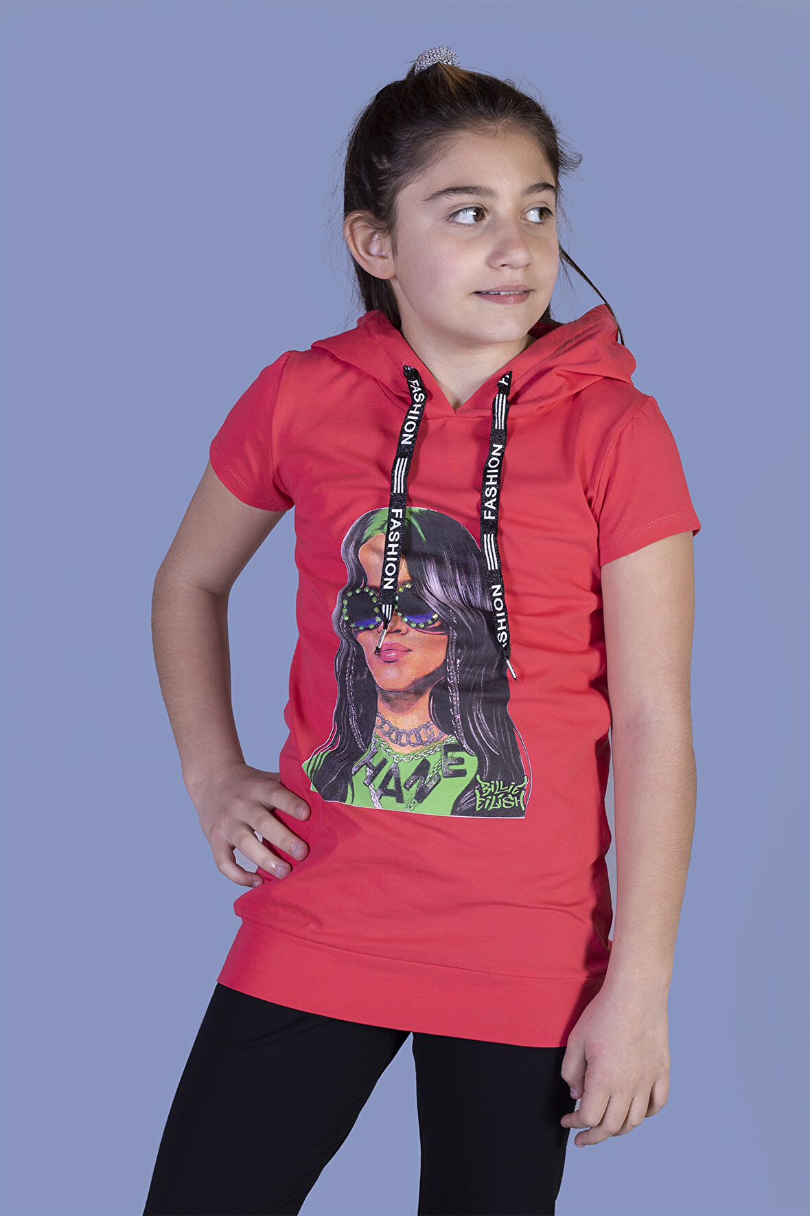 Toontoy Kız Çocuk Billie Eilish Baskılı Kapüşonlu Tişört