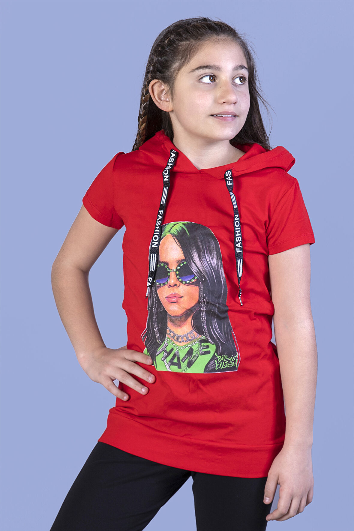 Toontoy Kız Çocuk Billie Eilish Baskılı Kapüşonlu Tişört