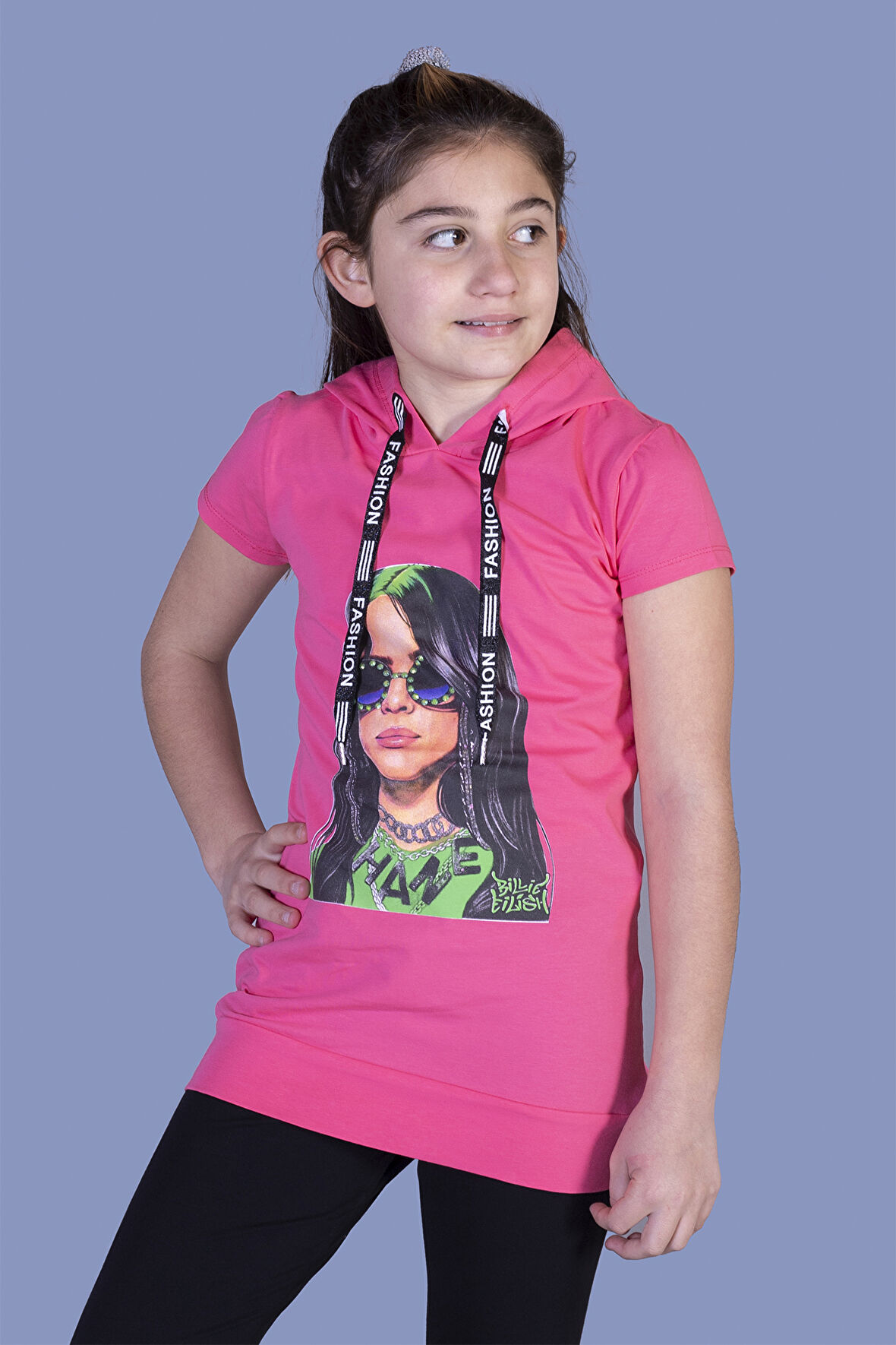 Toontoy Kız Çocuk Billie Eilish Baskılı Kapüşonlu Tişört