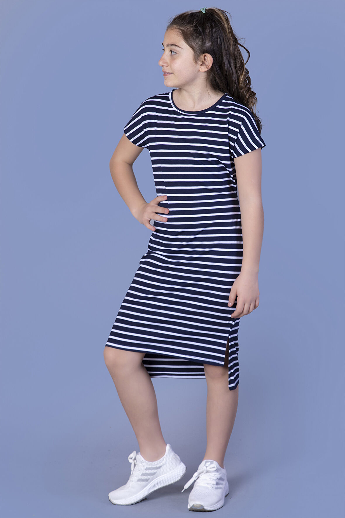 Toontoy Kız Çocuk Beli Bağlamalı İki Yanı Yırtmaç Detaylı Elbise