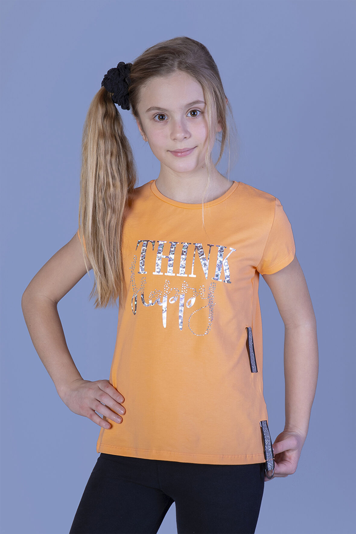 Toontoy Kız Çocuk Baskılı Taş İşlemeli Yanı Şerit Detaylı Tişört