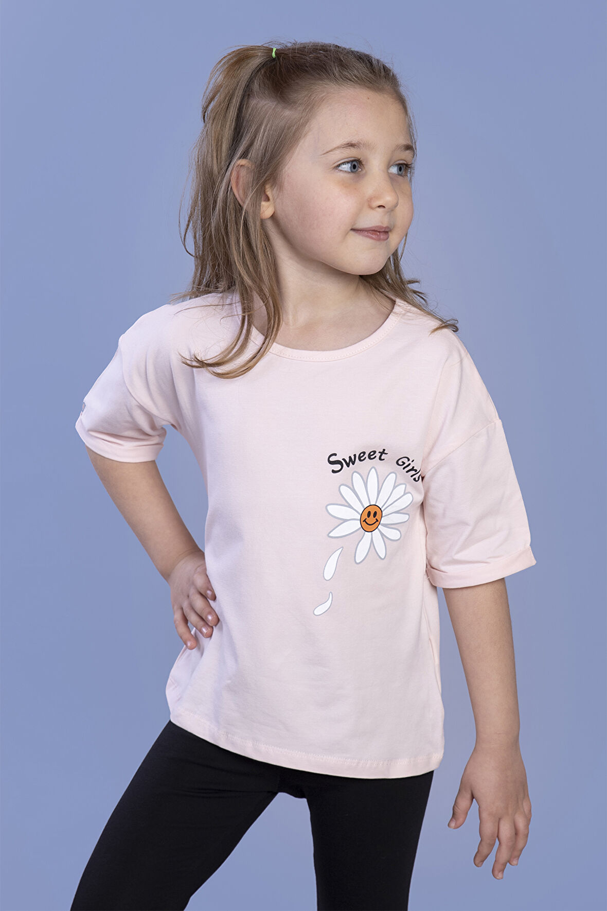 Toontoy Kız Çocuk Papatya Desenli Sweet Girls Baskılı Tişört