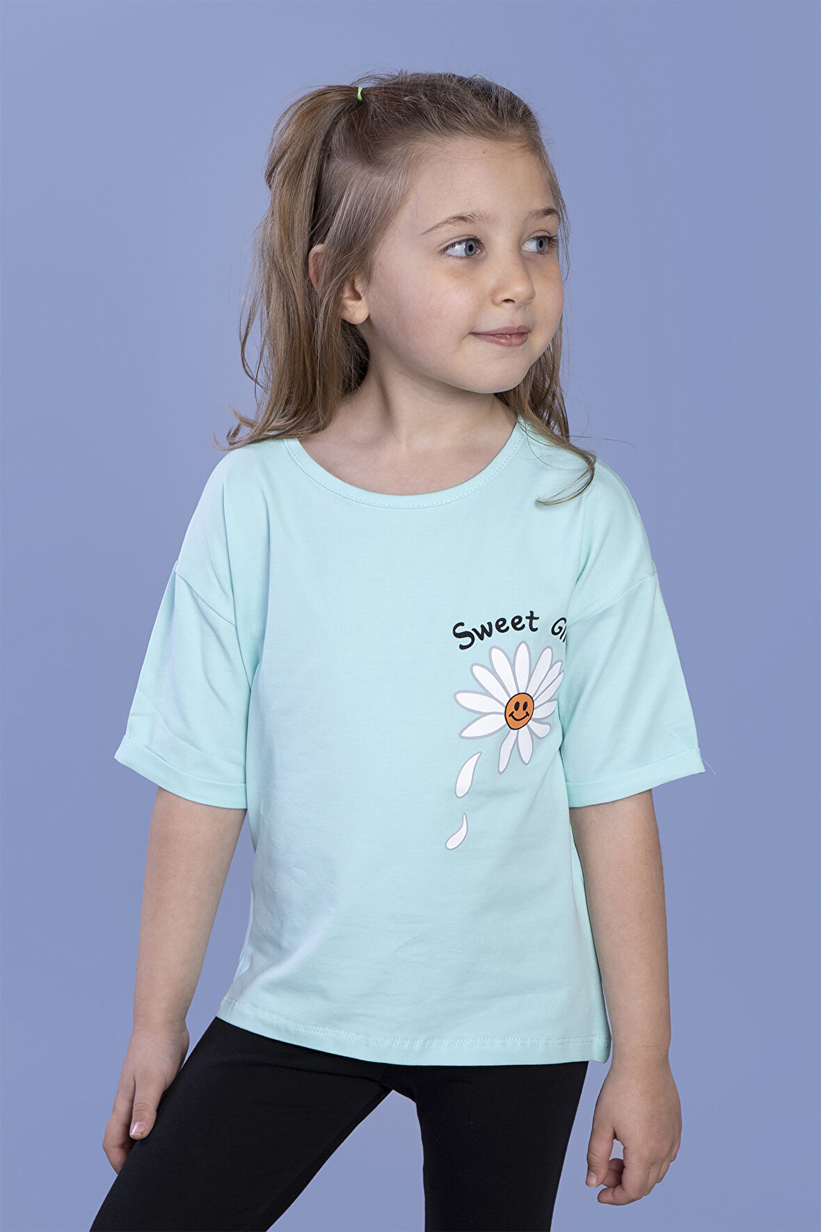 Toontoy Kız Çocuk Papatya Desenli Sweet Girls Baskılı Tişört