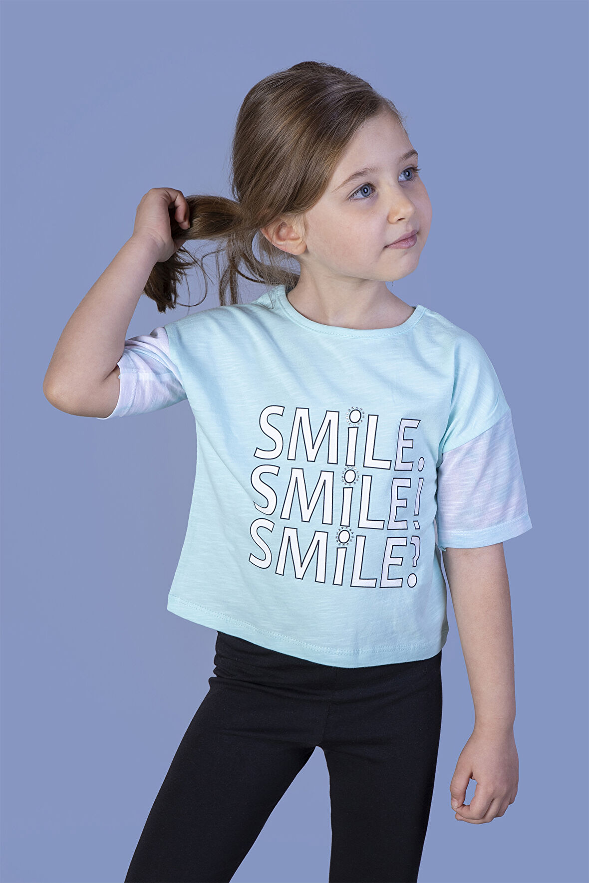 Toontoy Kız Çocuk Smile Baskılı Kolları Desenli Tişört