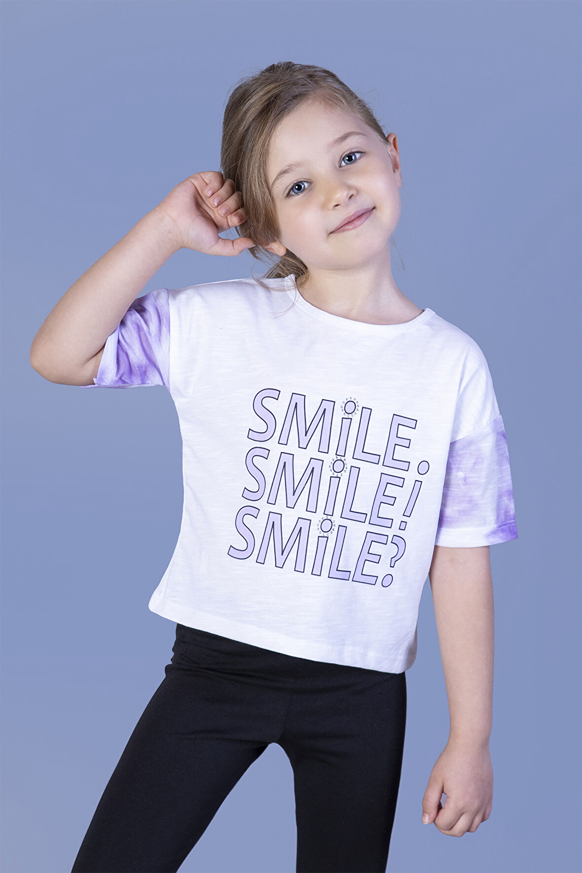 Toontoy Kız Çocuk Smile Baskılı Kolları Desenli Tişört