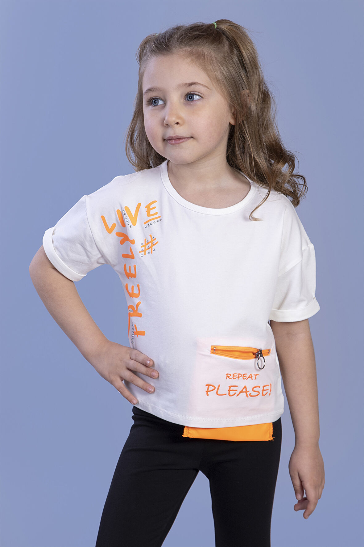 Toontoy Kız Çocuk Neon Uyumlu Cep Detaylı Baskılı Tişört