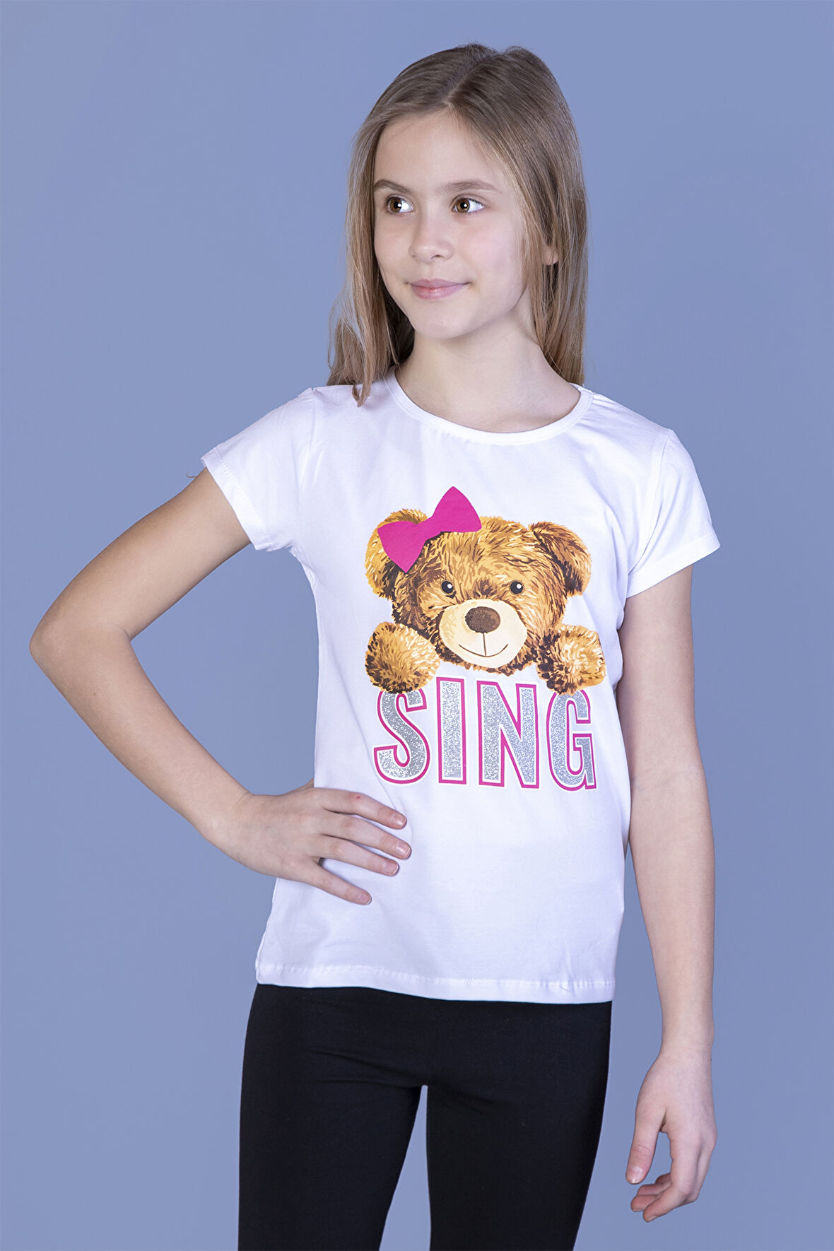 Toontoy Kız Çocuk Ayıcıklı Sıng Baskılı Tişört