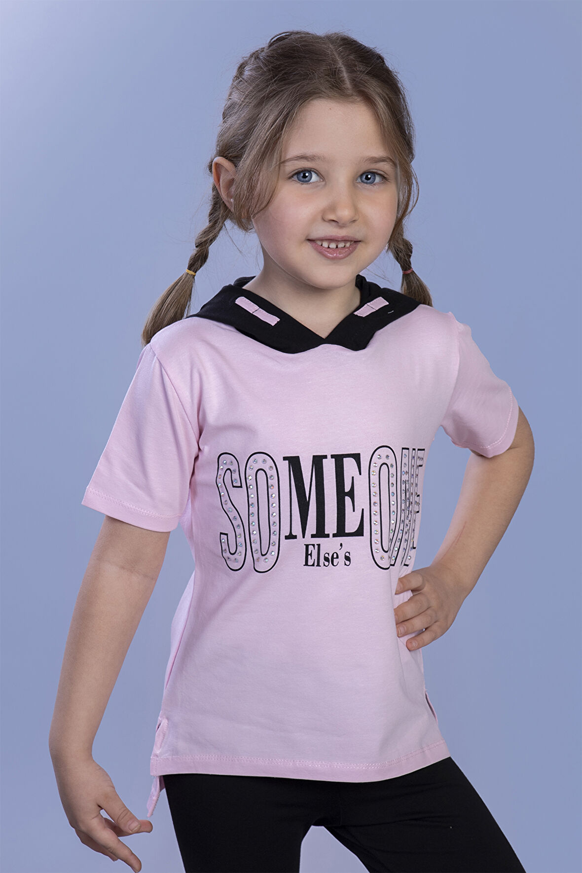 Toontoy Kız Çocuk KapüşonluTaş İşlemeli Baskılı Tişört