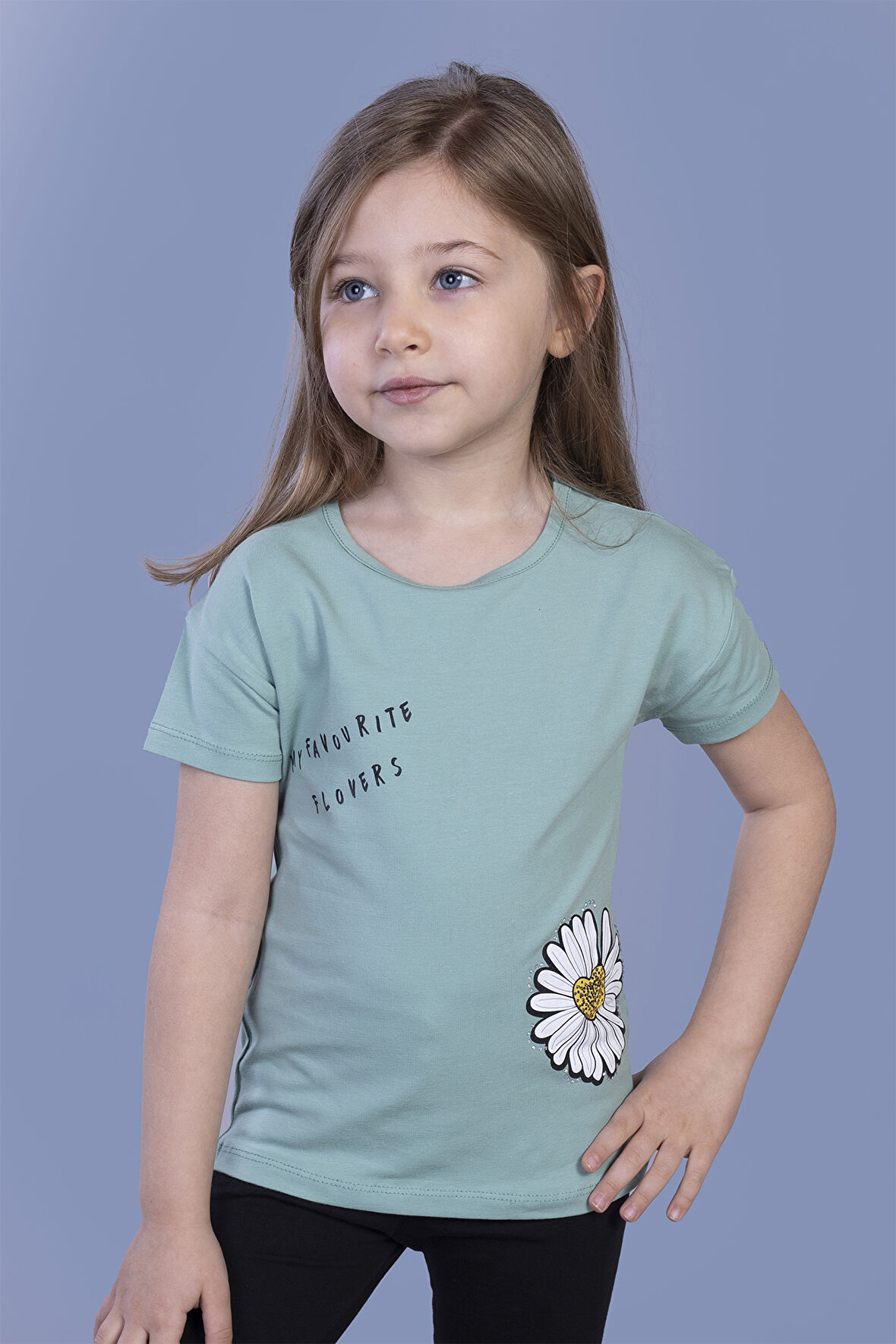 Toontoy Kız Çocuk Papatya Baskılı Tişört