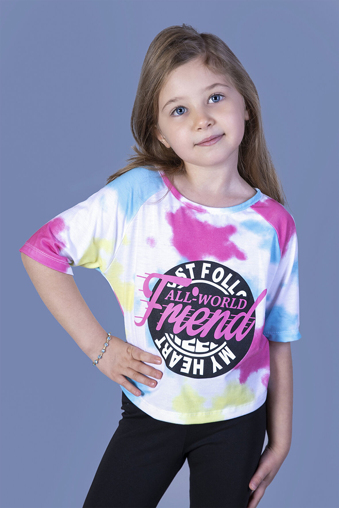 Toontoy Kız Çocuk Batik Desenli Baskılı Tişört