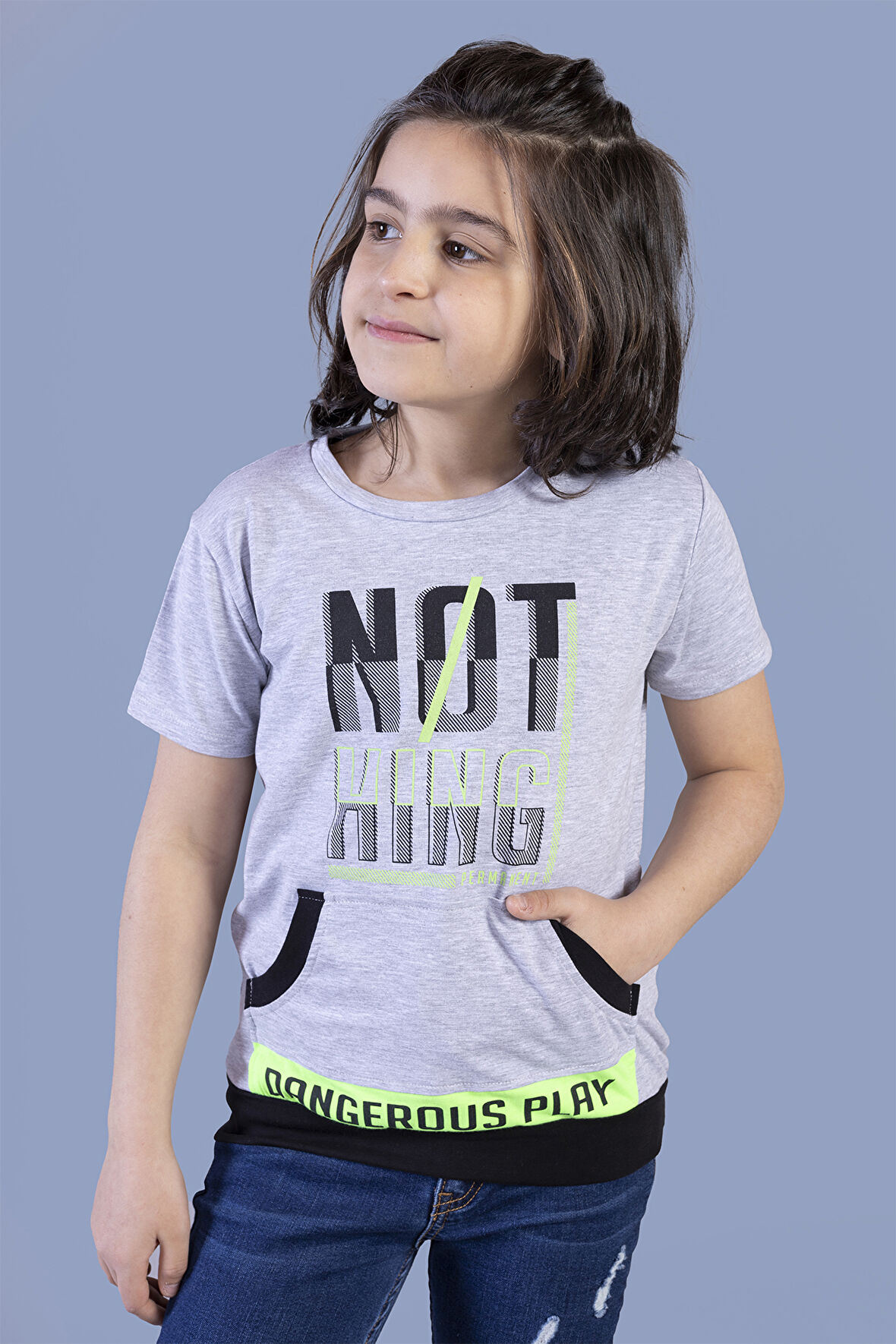 Toontoy Erkek Çocuk Kanguru Cepli Neon Baskılı Tişört