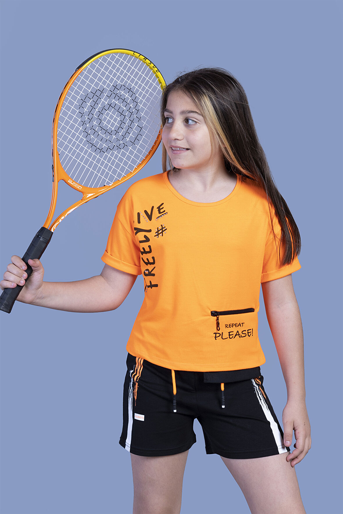 Toontoy Kız Çocuk Cep Detaylı Baskılı Şortlu Takım