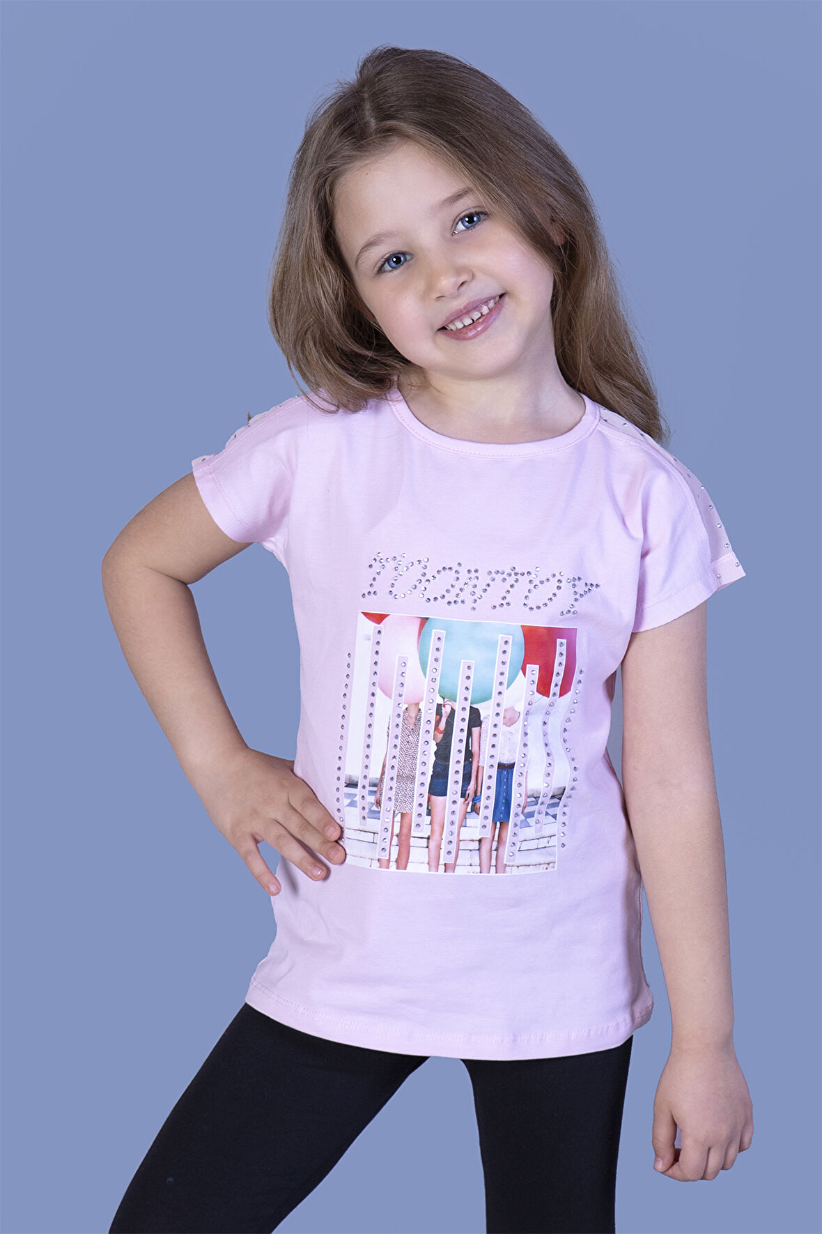 Toontoy Kız Çocuk Dijital Baskılı Taş İşlemeli Tişört