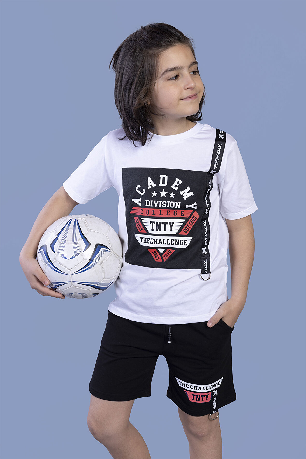 Toontoy Erkek Çocuk Baskılı Şerit Detaylı Şortlu Takım