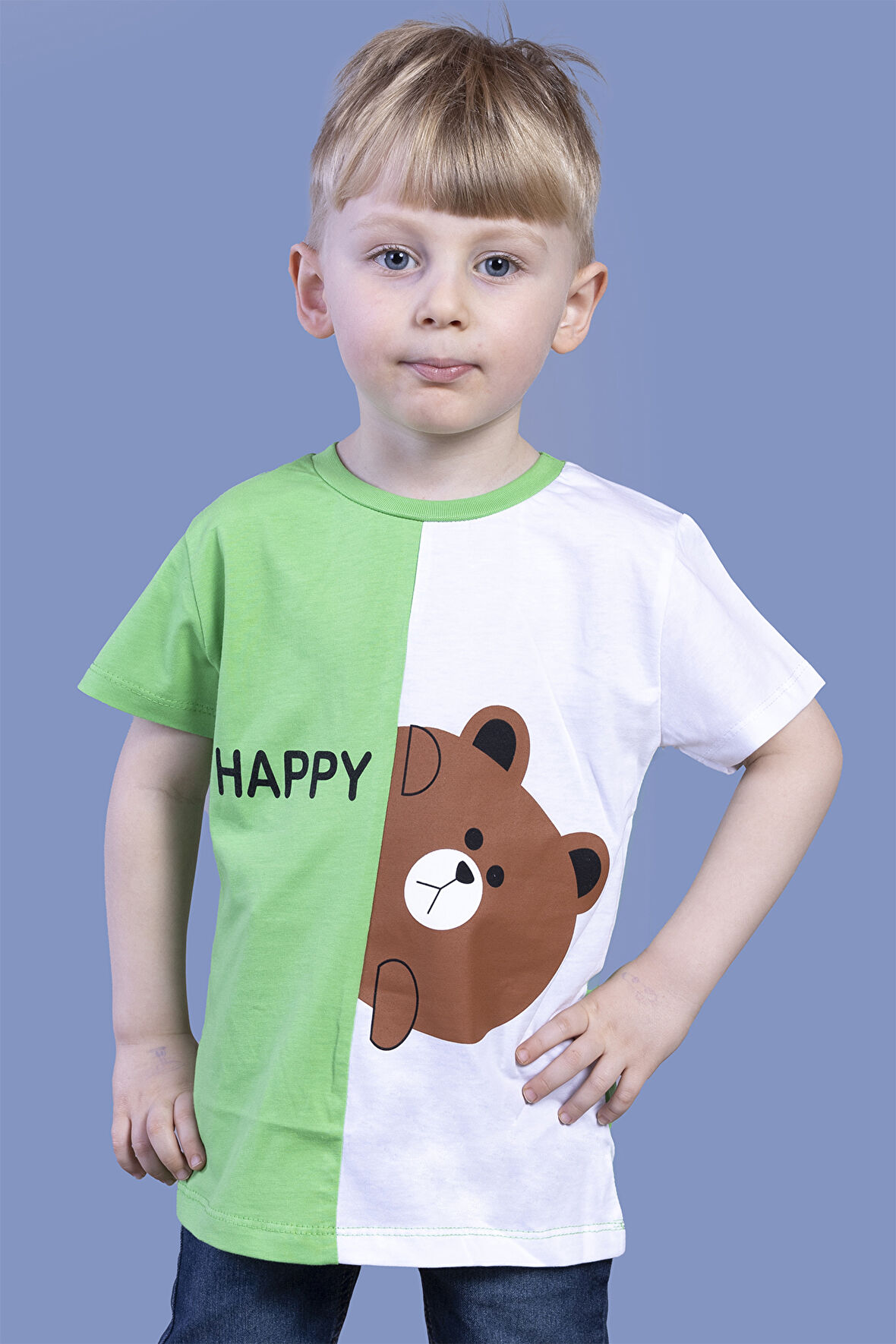 Toontoy Erkek Çocuk İki Renkli Ayıcık Baskılı Tişört