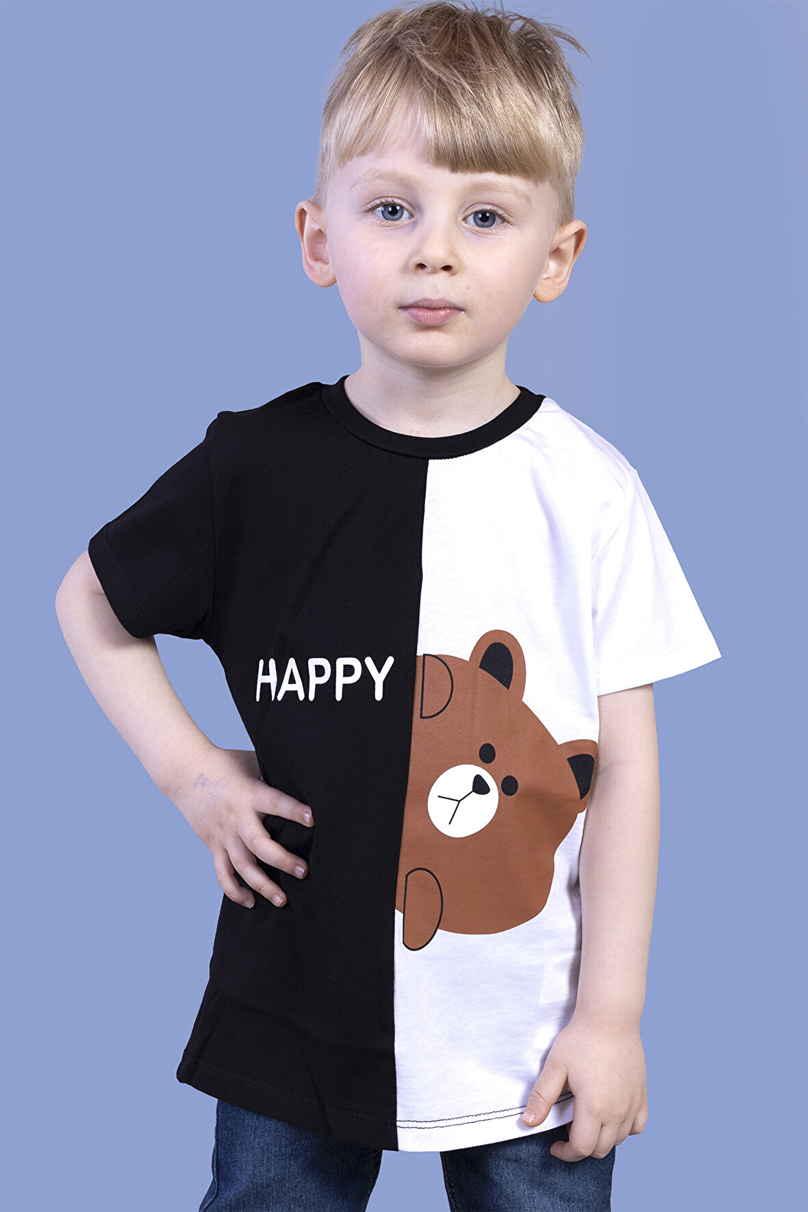 Toontoy Erkek Çocuk İki Renkli Ayıcık Baskılı Tişört