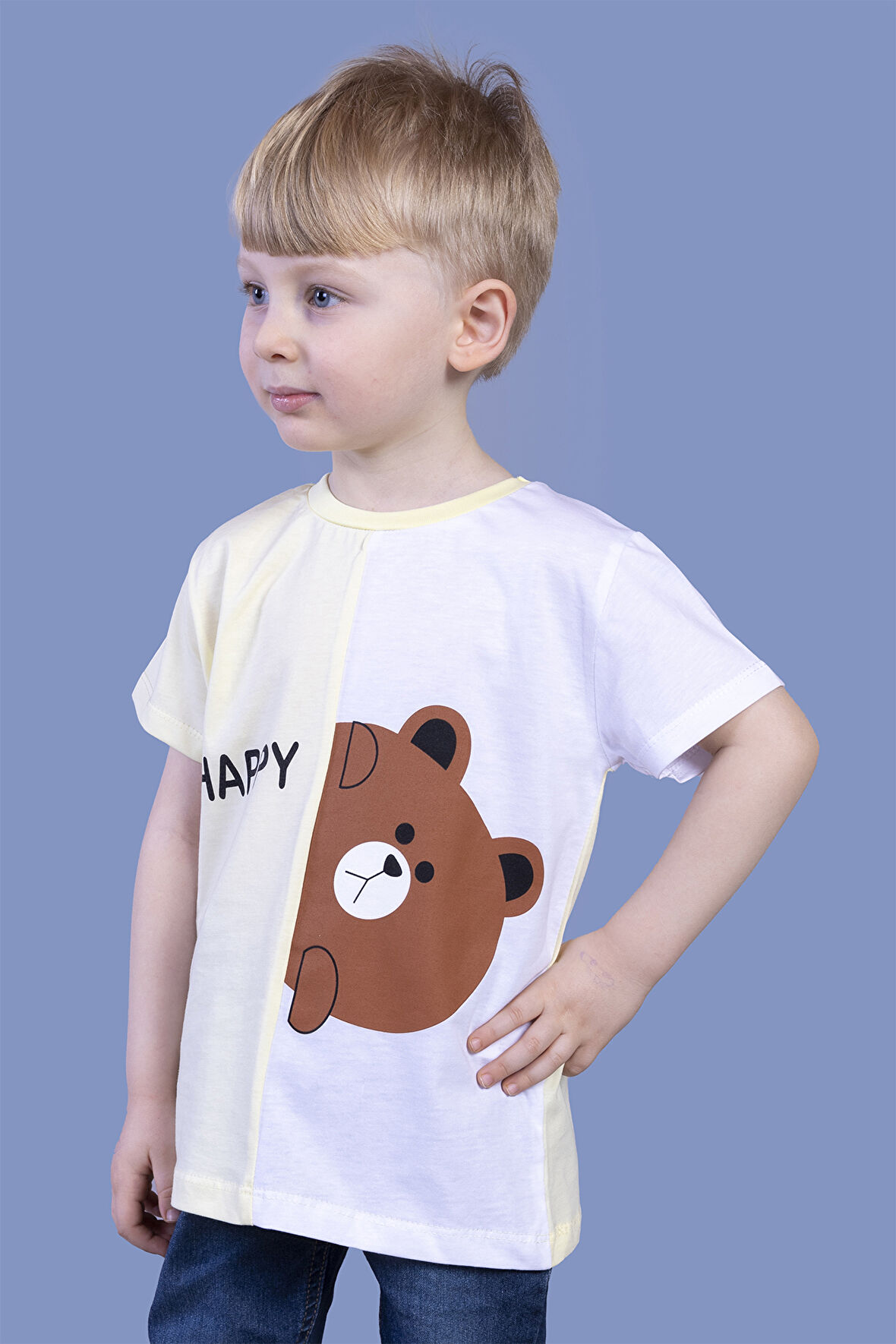 Toontoy Erkek Çocuk İki Renkli Ayıcık Baskılı Tişört