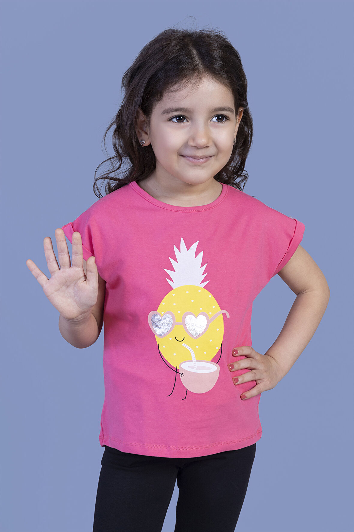 Toontoy Kız Çocuk Ananas Baskılı Tişört