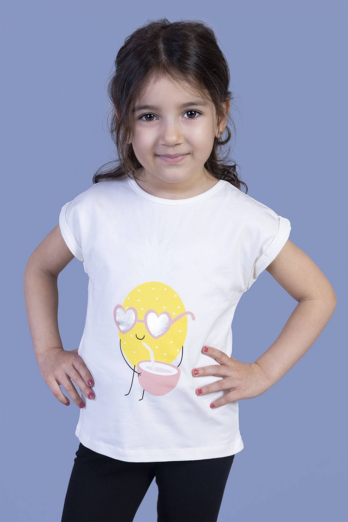Toontoy Kız Çocuk Ananas Baskılı Tişört